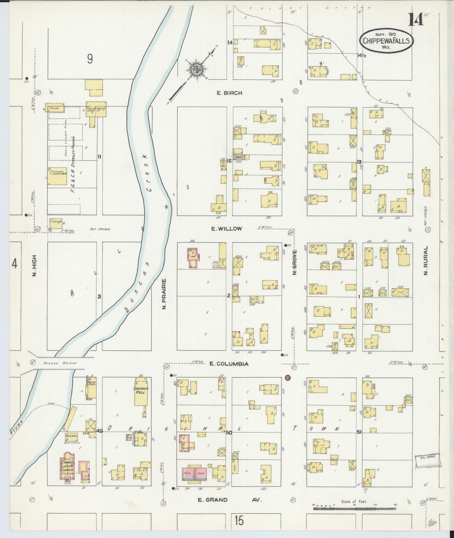 Sanborn Fire Insurance Map from Chippewa Falls, Chippewa County, Wisconsin (1910), Sheet #0014 - Historic Sanborn Fire Insurance Map Print, vintage old map wall art, antique decor, genealogy gift, Wisconsin Wisconsin map