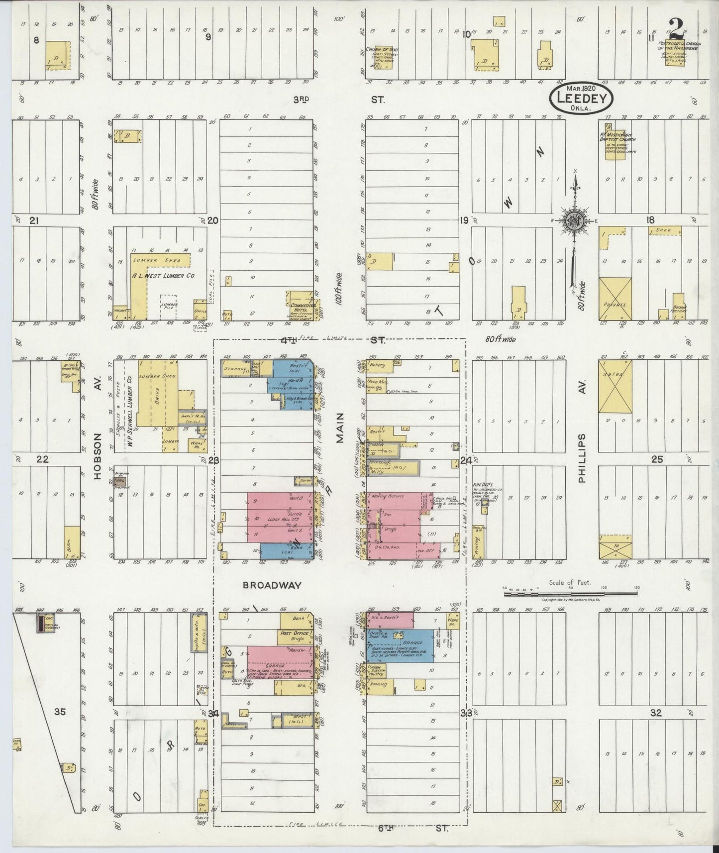 Sanborn Fire Insurance Map from Leedey, Dewey County, Oklahoma (1920), Sheet #0002 - Historic Sanborn Fire Insurance Map Print, vintage old map wall art, antique decor, genealogy gift, Oklahoma Oklahoma map