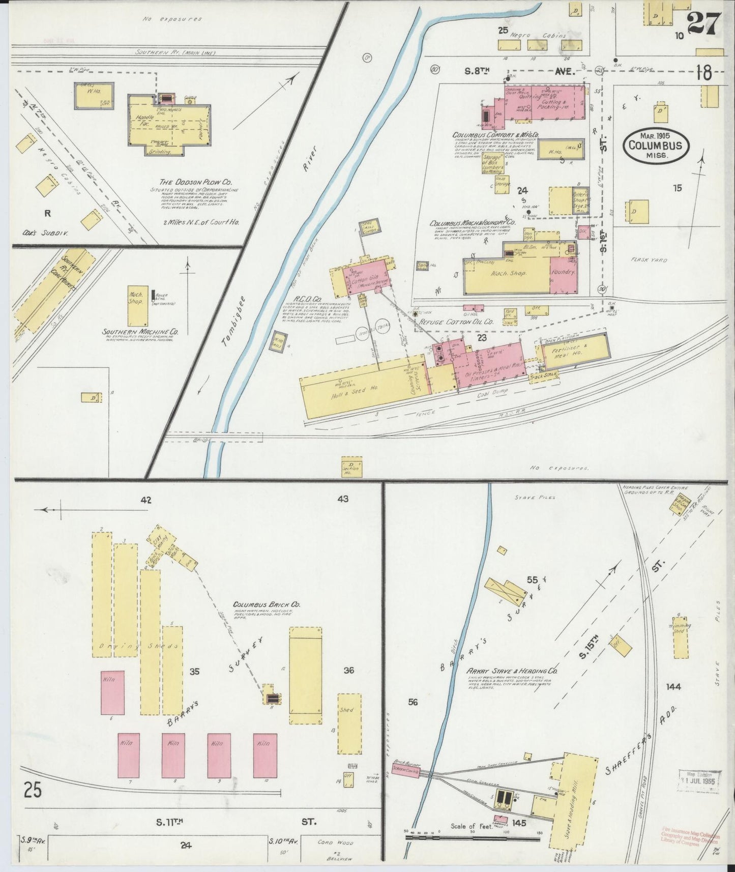 Sanborn Fire Insurance Map from Columbus, Lowndes County, Mississippi (1905), Sheet #0027 - Historic Sanborn Fire Insurance Map Print, vintage old map wall art, antique decor, genealogy gift, Mississippi Mississippi map