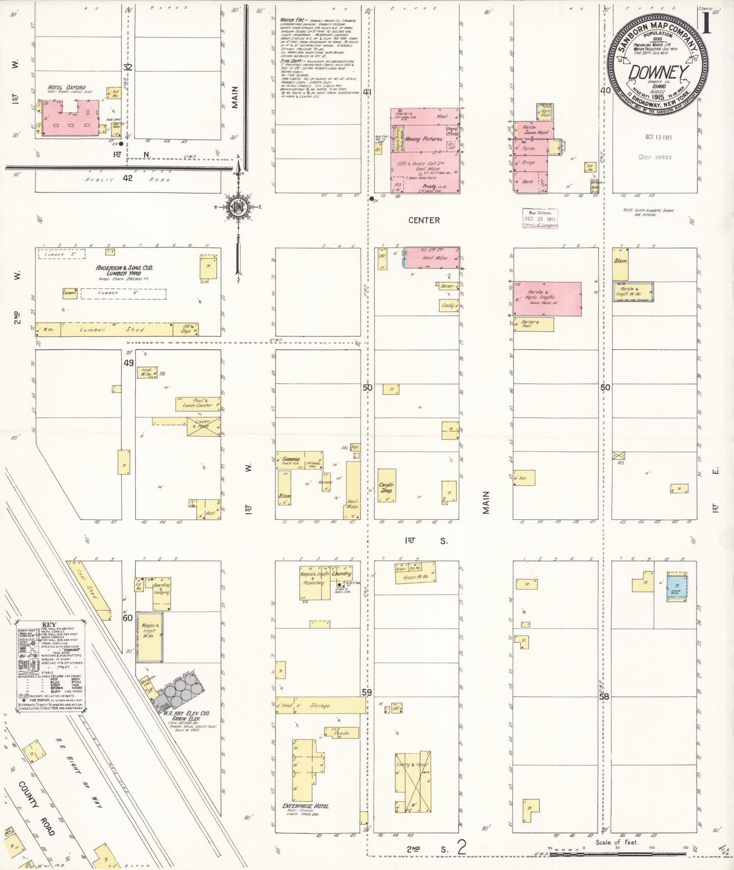 Sanborn Fire Insurance Map from Downey, Bannock County, Idaho (1915), Sheet #0001 - Historic Sanborn Fire Insurance Map Print, vintage old map wall art, antique decor, genealogy gift, Idaho Idaho map