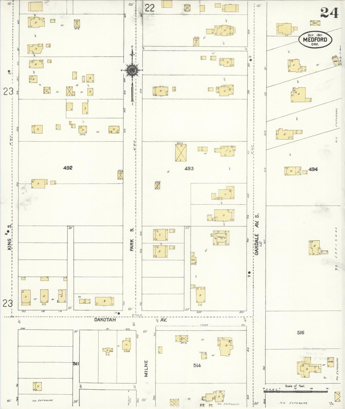 Sanborn Fire Insurance Map from Medford, Jackson County, Oregon (1911), Sheet #0024 - Historic Sanborn Fire Insurance Map Print, vintage old map wall art, antique decor, genealogy gift, Oregon Oregon map