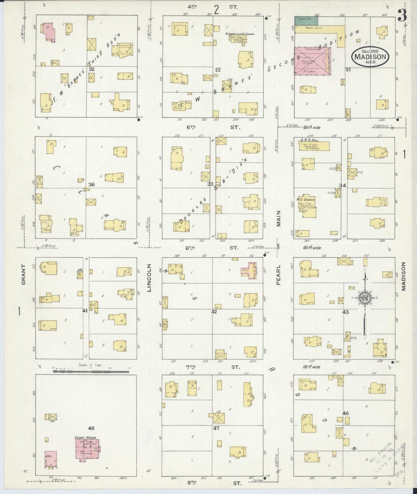 Sanborn Fire Insurance Map from Madison, Madison County, Nebraska (1909), Sheet #0003 - Historic Sanborn Fire Insurance Map Print, vintage old map wall art, antique decor, genealogy gift, Nebraska Nebraska map