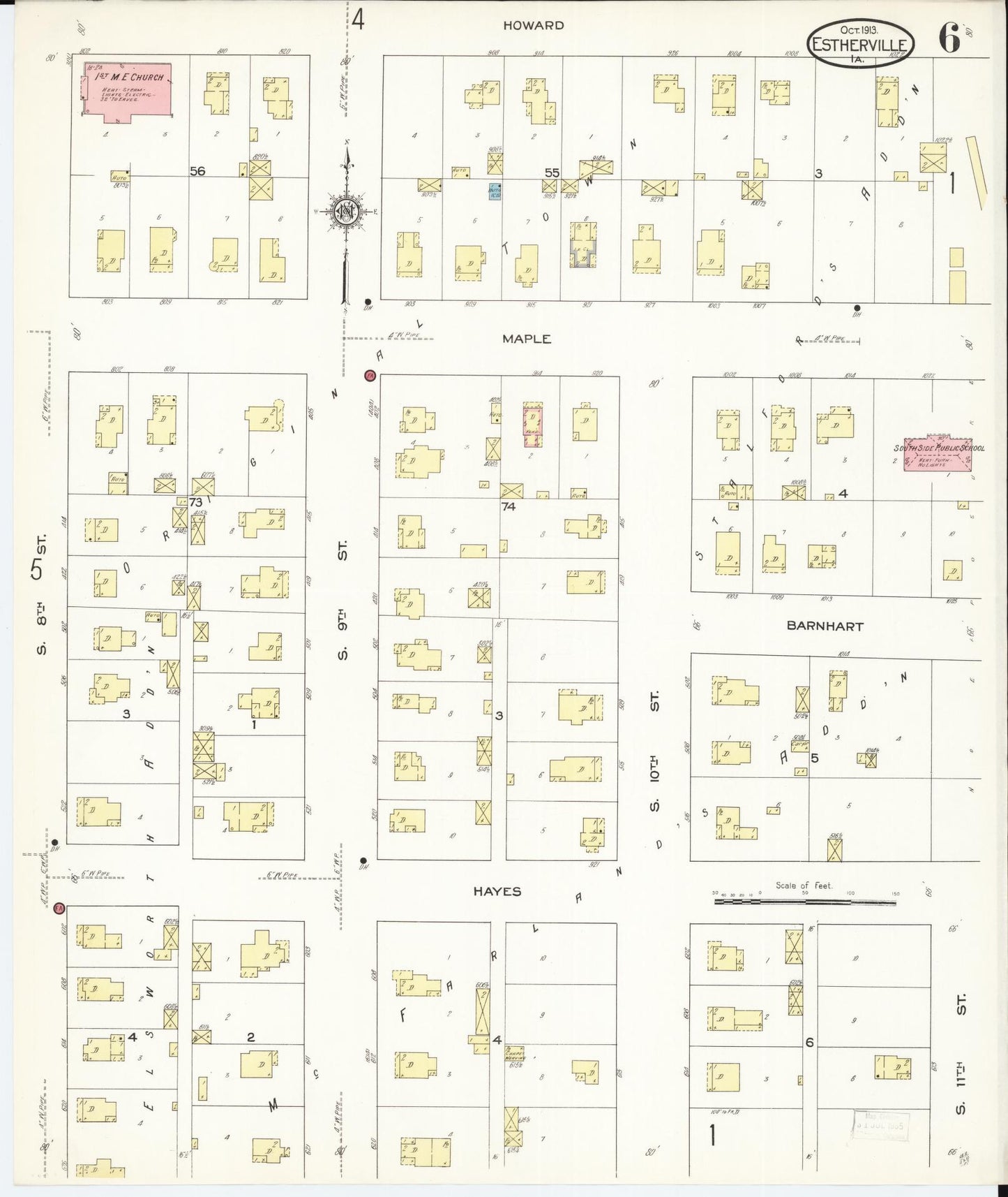 Sanborn Fire Insurance Map from Estherville, Emmet County, Iowa (1913), Sheet #0006 - Historic Sanborn Fire Insurance Map Print, vintage old map wall art