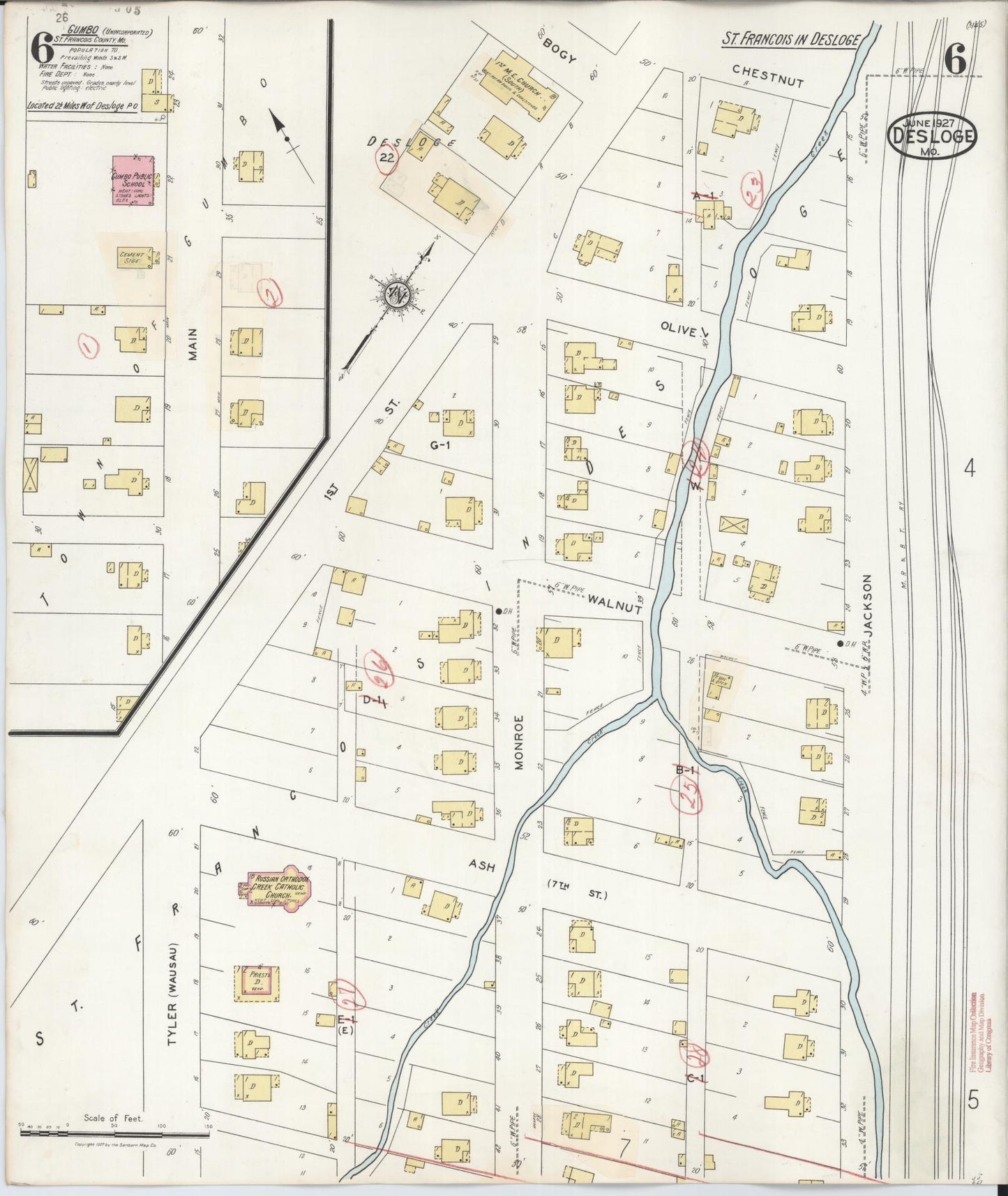 Sanborn Fire Insurance Map from Desloge, Saint Francois County, Missouri (1938), Sheet #0006 - Historic Sanborn Fire Insurance Map Print, vintage old map wall art, antique decor, genealogy gift, Missouri Missouri map