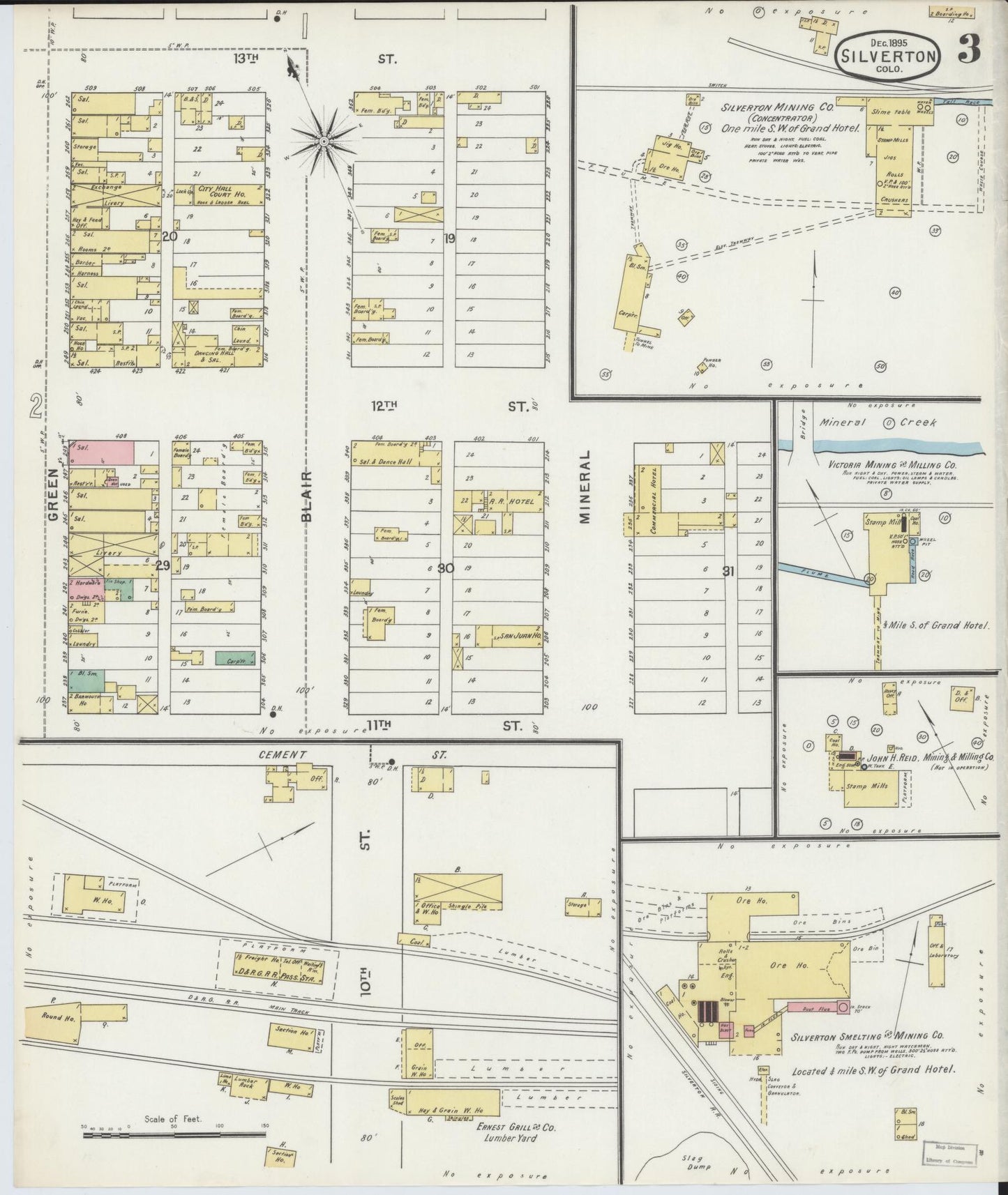 Sanborn Fire Insurance Map from Silverton, San Juan County, Colorado (1895), Sheet #0003 - Historic Sanborn Fire Insurance Map Print, vintage old map wall art, antique decor, genealogy gift, Colorado Colorado map