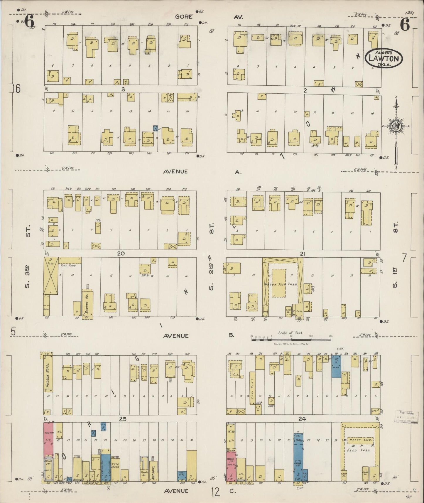 Sanborn Fire Insurance Map from Lawton, Comanche County, Oklahoma (1923), Sheet #0006 - Historic Sanborn Fire Insurance Map Print, vintage old map wall art, antique decor, genealogy gift, Oklahoma Oklahoma map
