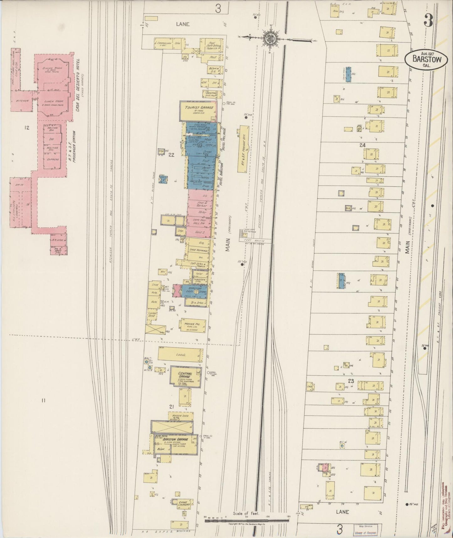 Sanborn Fire Insurance Map from Barstow, San Bernardino County, California (1917), Sheet #0003 - Historic Sanborn Fire Insurance Map Print, vintage old map wall art, antique decor, genealogy gift, California California map