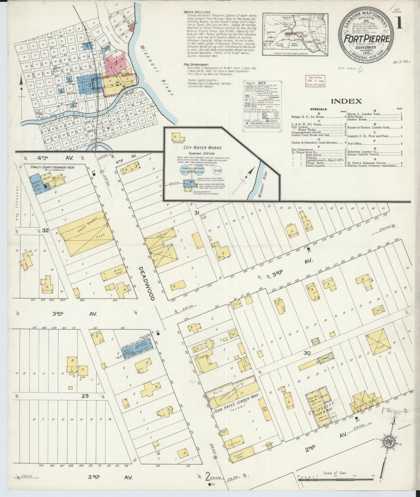 Sanborn Fire Insurance Map from Fort Pierre, Stanley County, South Dakota. (1915) – Historic Sanborn Fire Insurance Map Print