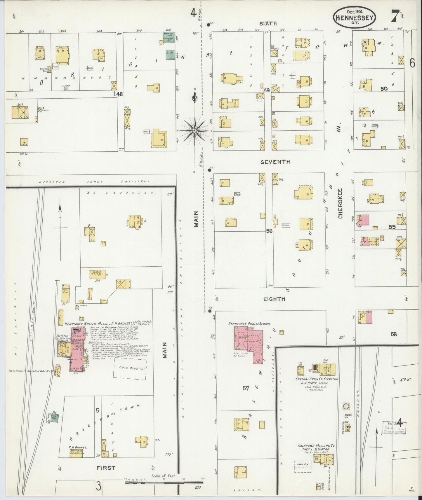 Sanborn Fire Insurance Map from Hennessey, Kingfisher County, Oklahoma (1904), Sheet #0007 - Complete Map Set gallery image, historic Sanborn map, vintage wall art, Oklahoma Oklahoma