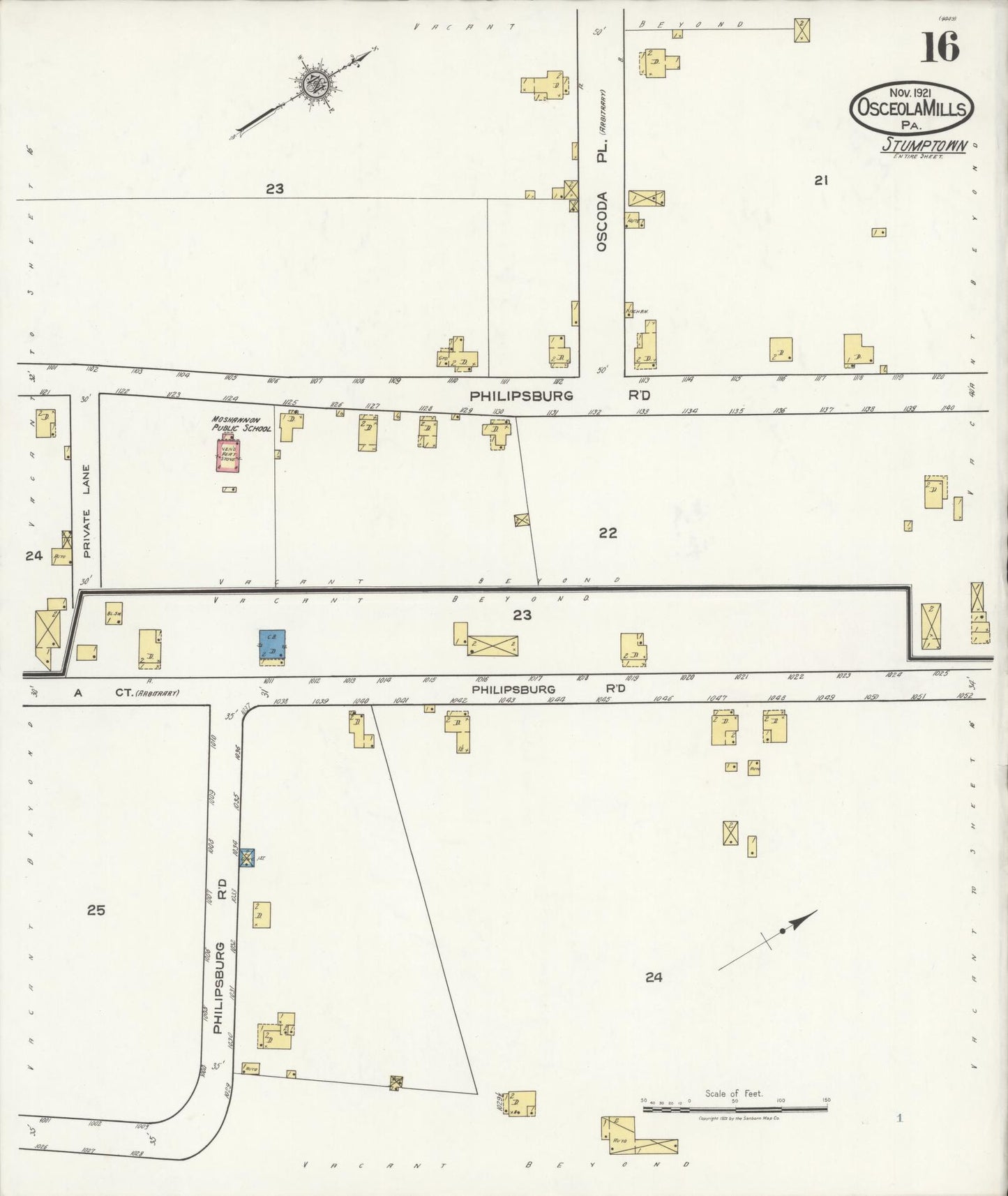 Sanborn Fire Insurance Map from Osceola Mills, Clearfield County, Pennsylvania (1921), Sheet #0016 - Complete Map Set gallery image, historic Sanborn map, vintage wall art, Pennsylvania Pennsylvania