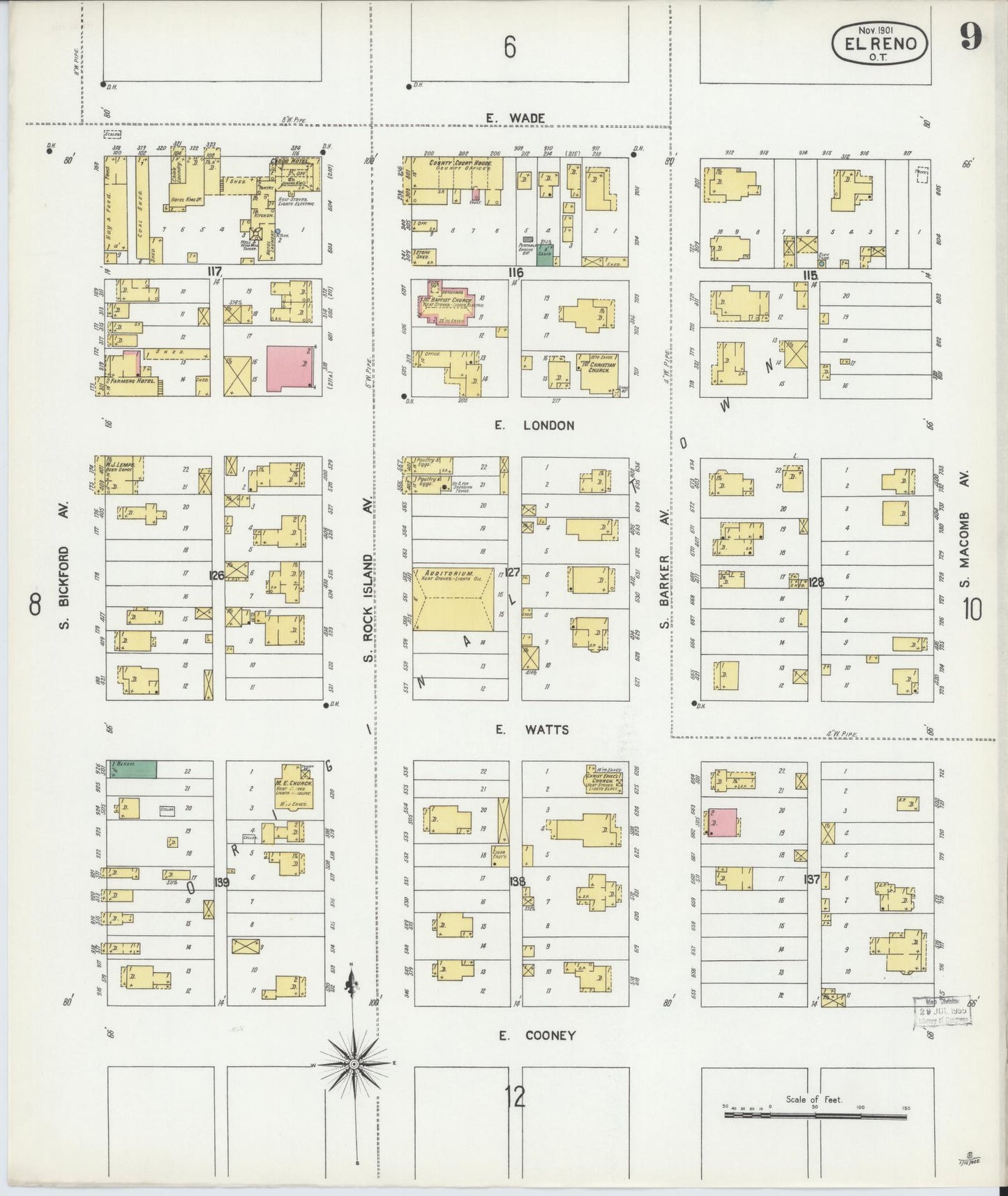 Sanborn Fire Insurance Map from El Reno, Canadian County, Oklahoma (1901), Sheet #0009 - Historic Sanborn Fire Insurance Map Print, vintage old map wall art, antique decor, genealogy gift, Oklahoma Oklahoma map