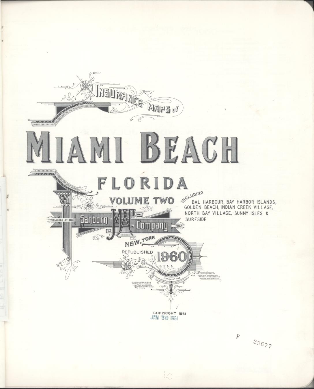 Sanborn Fire Insurance Map from Miami Beach, Dade County, Florida (1960), Sheet #0001 - Historic Sanborn Fire Insurance Map Print, vintage old map wall art, antique decor, genealogy gift, Florida Florida map