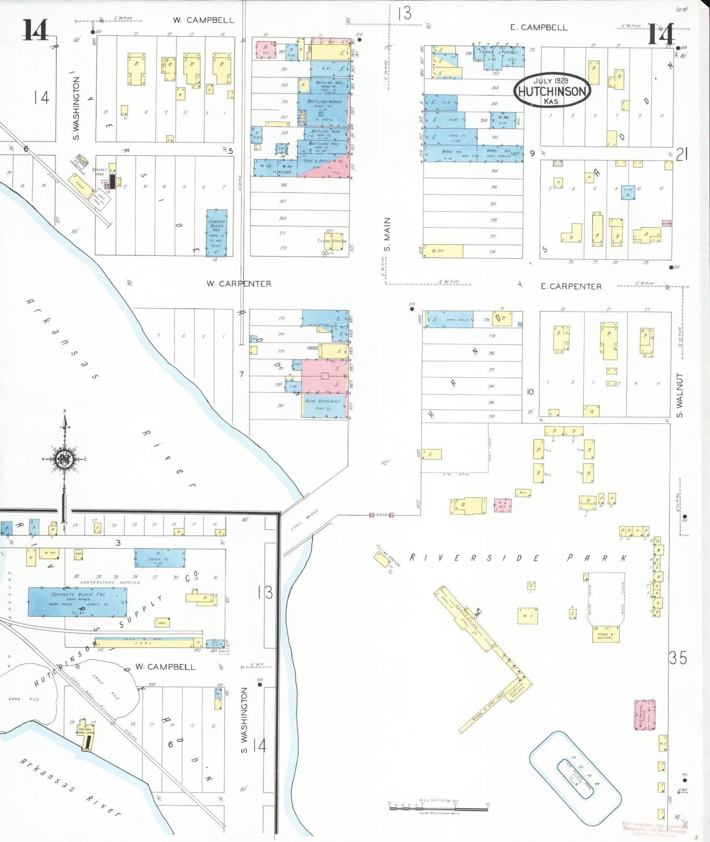 Sanborn Fire Insurance Map from Hutchinson, Reno County, Kansas (1929), Sheet #0015 - Historic Sanborn Fire Insurance Map Print, vintage old map wall art, antique decor, genealogy gift, Kansas Kansas map