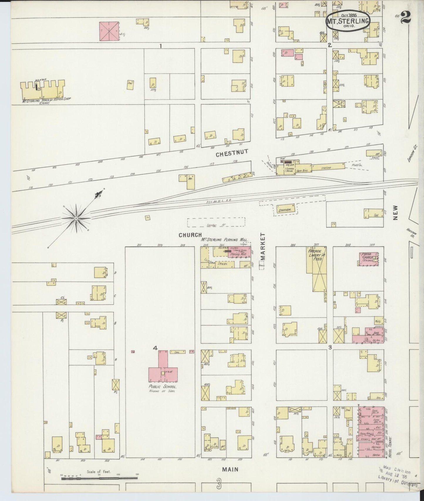 Sanborn Fire Insurance Map from Mount Sterling, Madison County, Ohio (1895), Sheet #0002 - Historic Sanborn Fire Insurance Map Print, vintage old map wall art, antique decor, genealogy gift, Ohio Ohio map