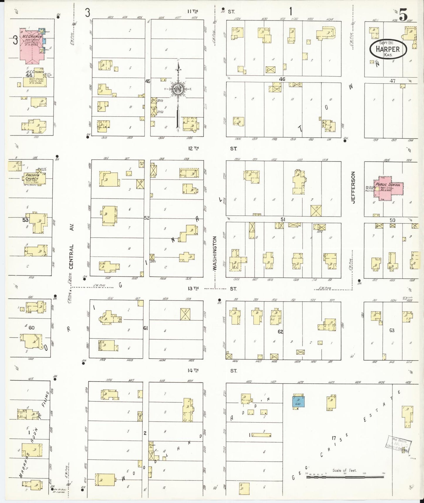 Sanborn Fire Insurance Map from Harper, Harper County, Kansas (1911), Sheet #0005 - Historic Sanborn Fire Insurance Map Print, vintage old map wall art, antique decor, genealogy gift, Kansas Kansas map
