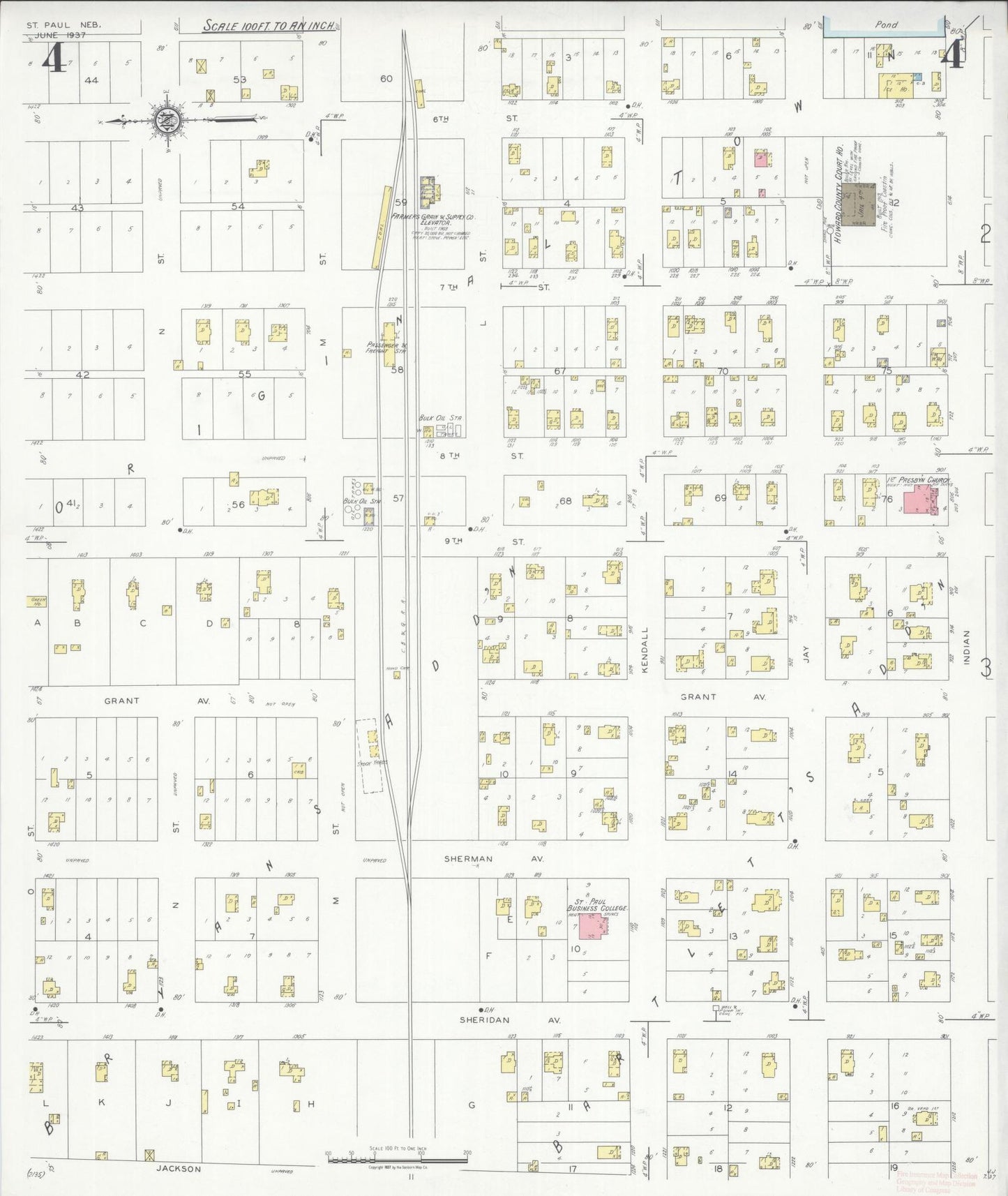 Sanborn Fire Insurance Map from Saint Paul, Howard County, Nebraska (1937), Sheet #0004 - Historic Sanborn Fire Insurance Map Print, vintage old map wall art, antique decor, genealogy gift, Nebraska Nebraska map