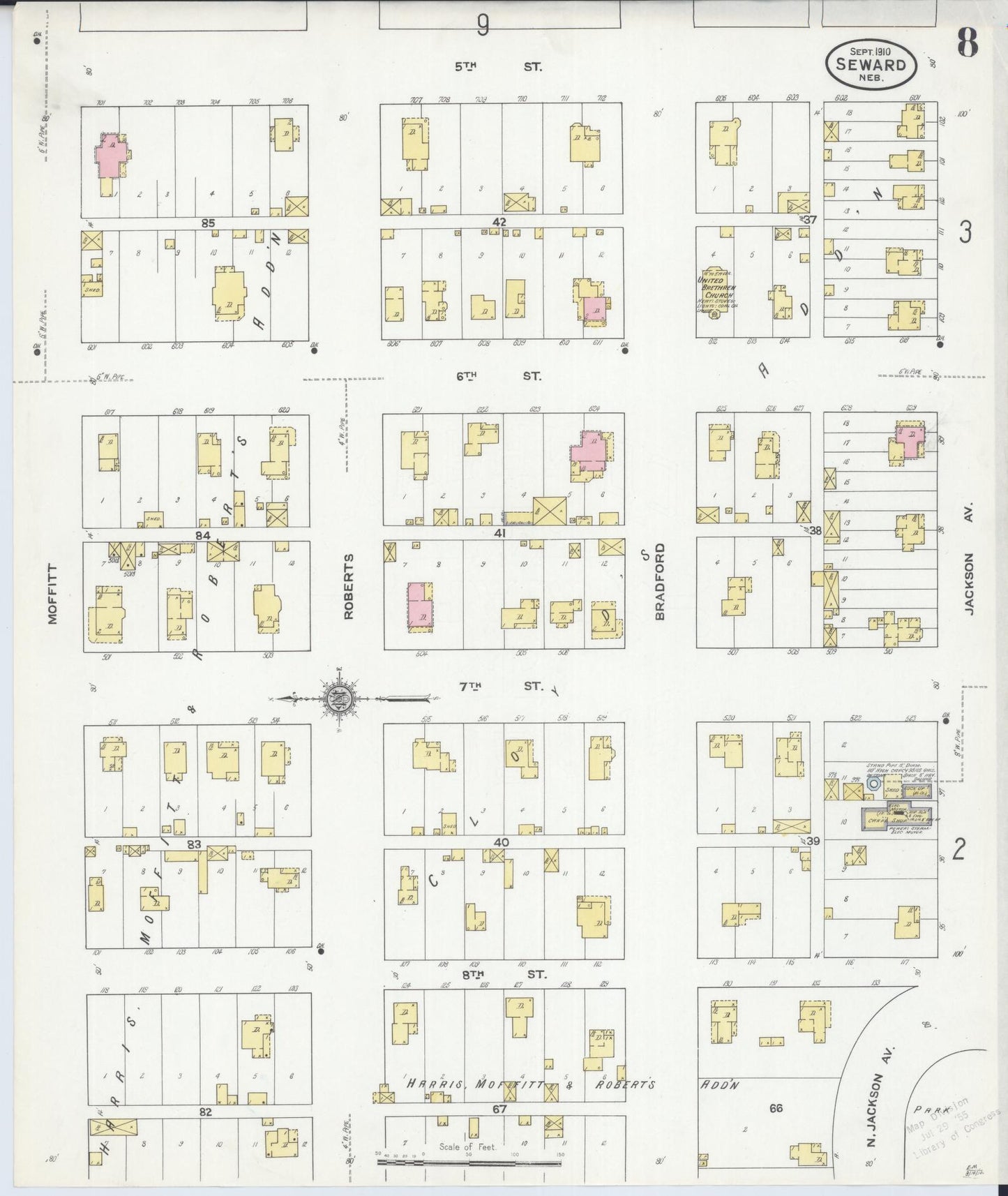 Sanborn Fire Insurance Map from Seward, Seward County, Nebraska (1910), Sheet #0008 - Historic Sanborn Fire Insurance Map Print, vintage old map wall art, antique decor, genealogy gift, Nebraska Nebraska map