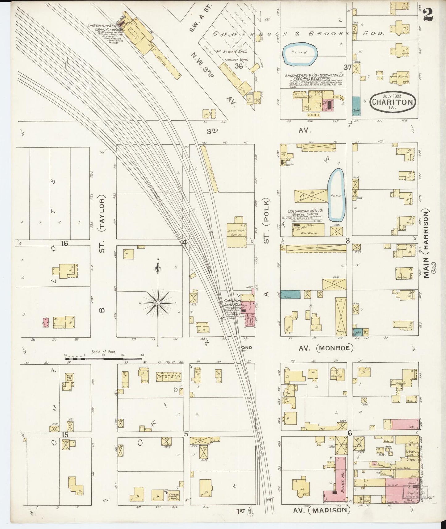Sanborn Fire Insurance Map from Chariton, Lucas County, Iowa (1893), Sheet #0002 - Historic Sanborn Fire Insurance Map Print, vintage old map wall art