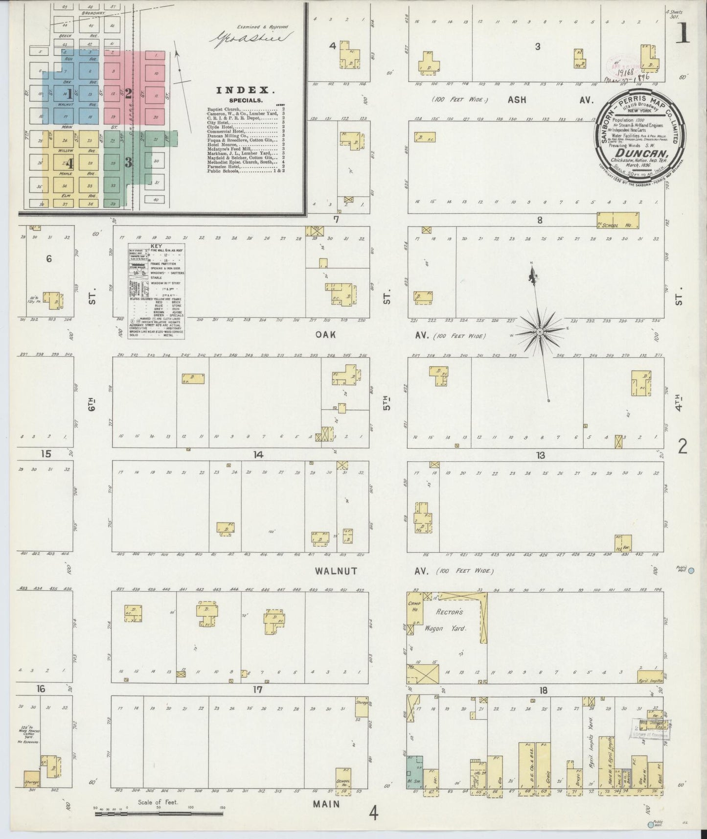 Sanborn Fire Insurance Map from Duncan, Stephens County, Oklahoma (1896), Sheet #0001 - Historic Sanborn Fire Insurance Map Print, vintage old map wall art, antique decor, genealogy gift, Oklahoma Oklahoma map