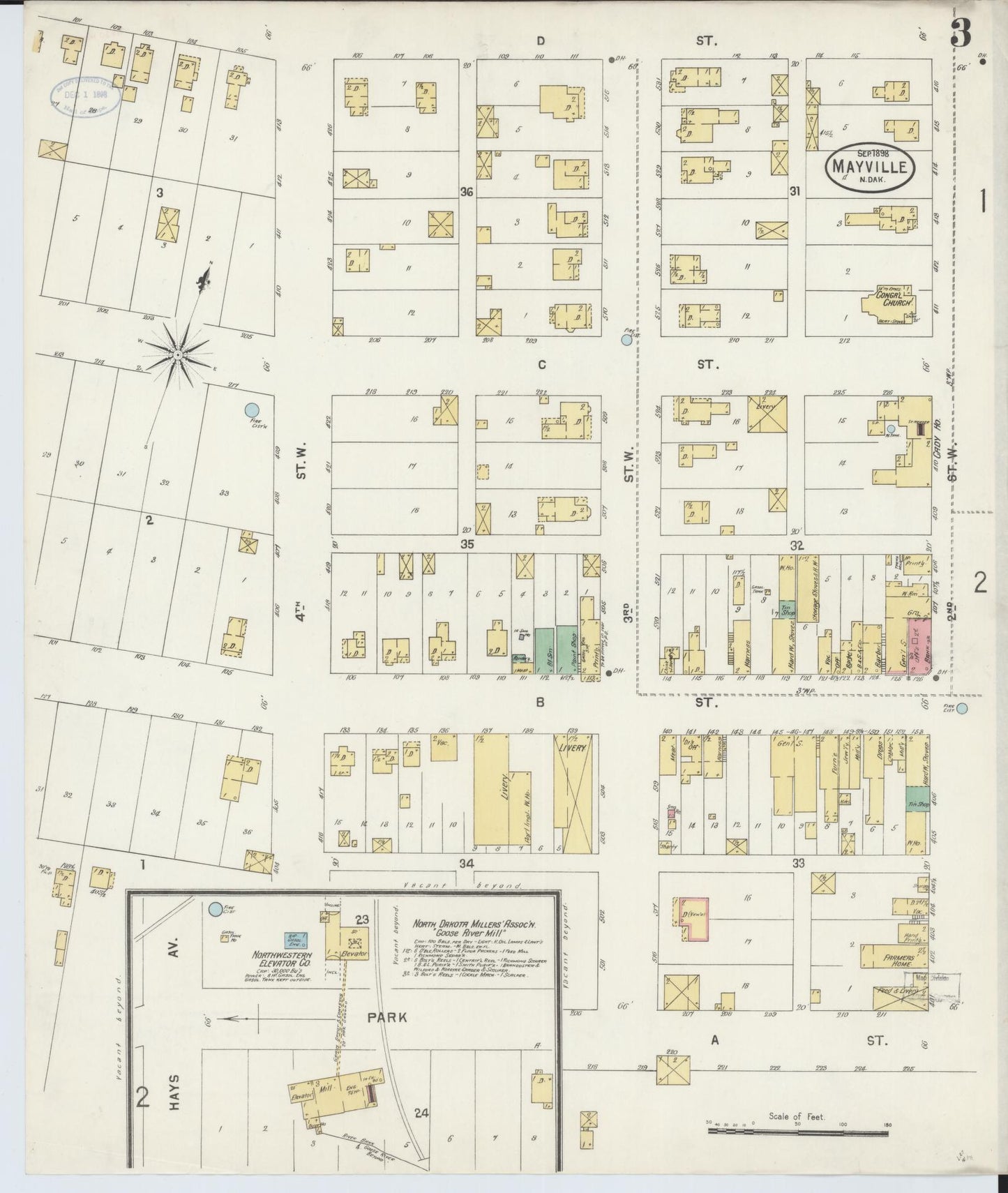 Sanborn Fire Insurance Map from Mayville, Traill County, North Dakota (1898), Sheet #0003 - Historic Sanborn Fire Insurance Map Print, vintage old map wall art, antique decor, genealogy gift, North Dakota North Dakota map