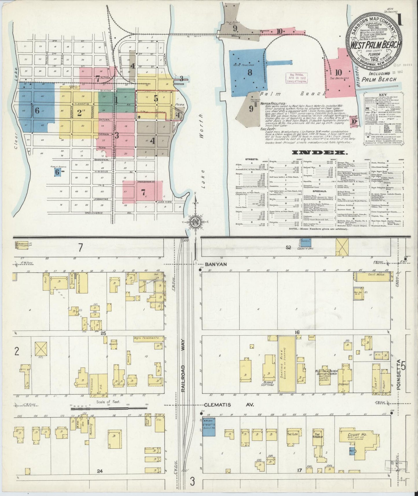 Sanborn Fire Insurance Map from West Palm Beach, Dade County, Florida (1912), Sheet #0001 - Historic Sanborn Fire Insurance Map Print, vintage old map wall art, antique decor, genealogy gift, Florida Florida map