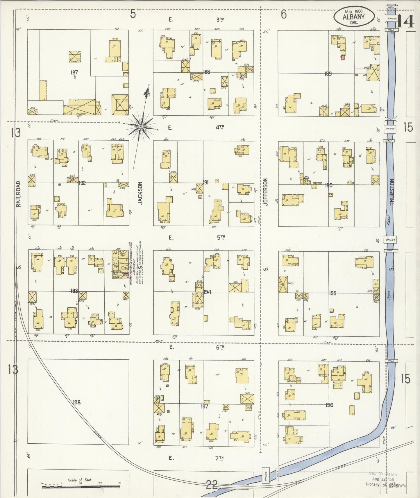 Sanborn Fire Insurance Map from Albany, Linn County, Oregon (1908), Sheet #0014 - Historic Sanborn Fire Insurance Map Print, vintage old map wall art, antique decor, genealogy gift, Oregon Oregon map