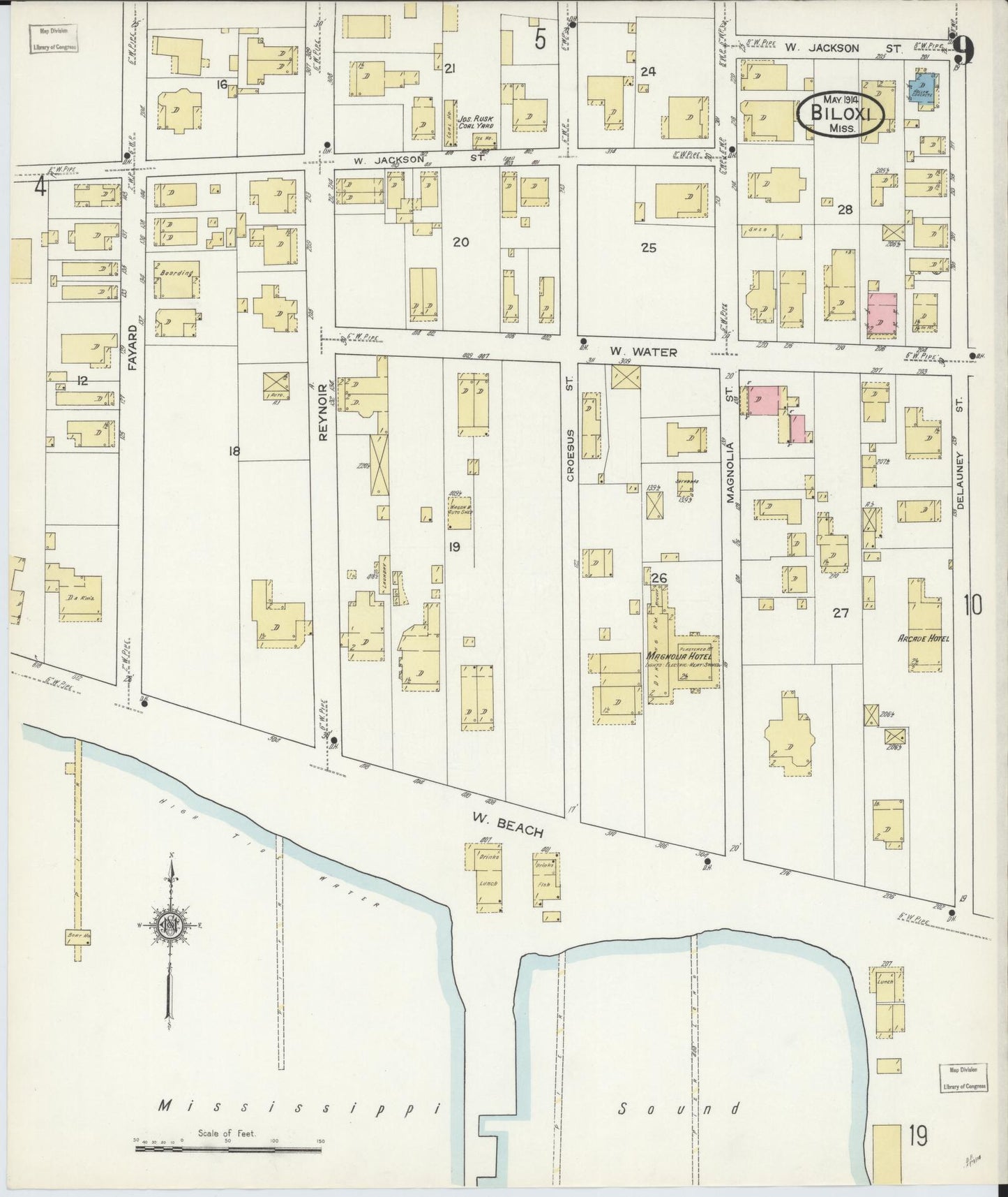 Sanborn Fire Insurance Map from Biloxi, Harrison County, Mississippi (1914), Sheet #0009 - Historic Sanborn Fire Insurance Map Print, vintage old map wall art, antique decor, genealogy gift, Mississippi Mississippi map