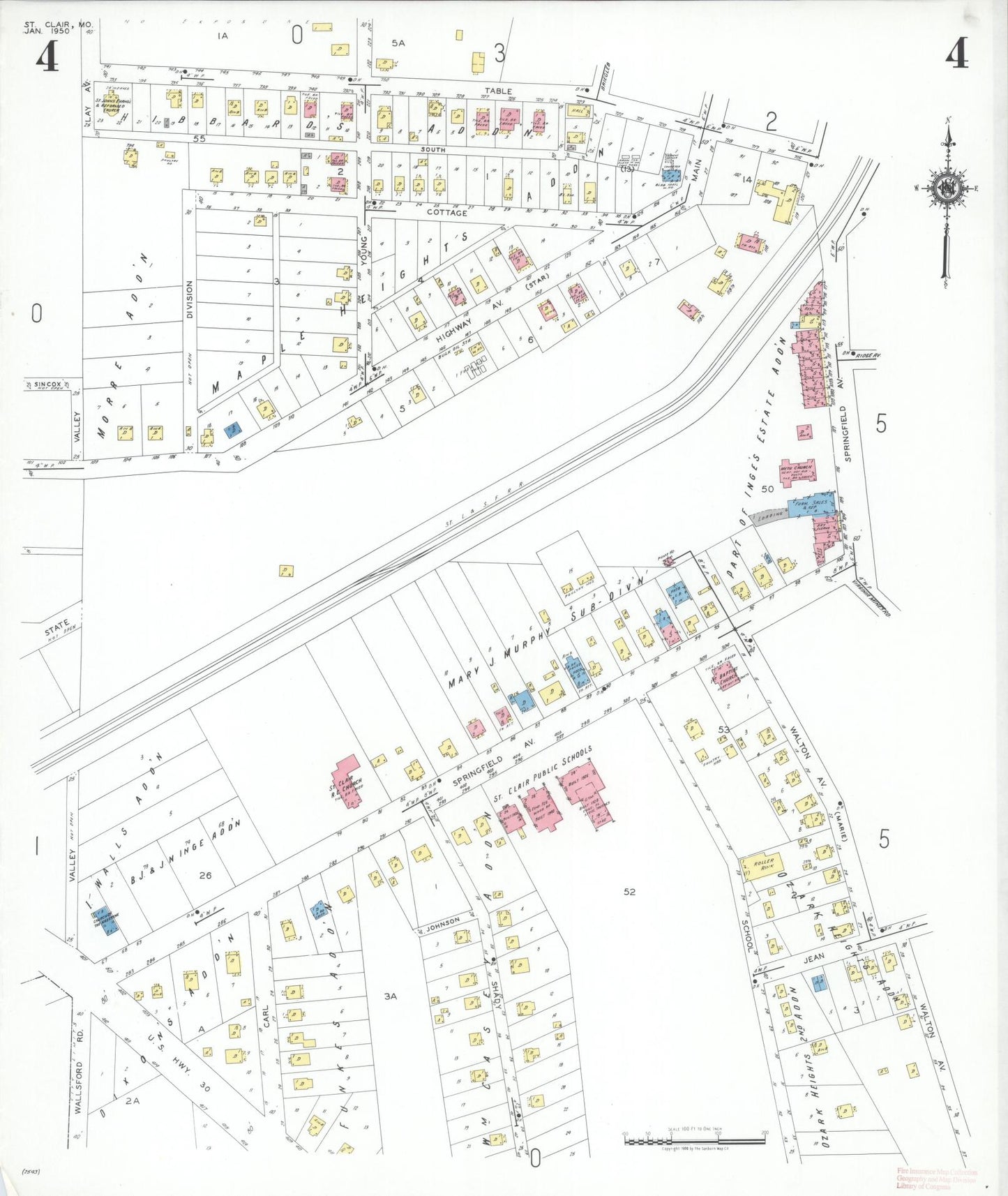 Sanborn Fire Insurance Map from Saint Clair, Franklin County, Missouri (1950), Sheet #0004 - Historic Sanborn Fire Insurance Map Print, vintage old map wall art, antique decor, genealogy gift, Missouri Missouri map
