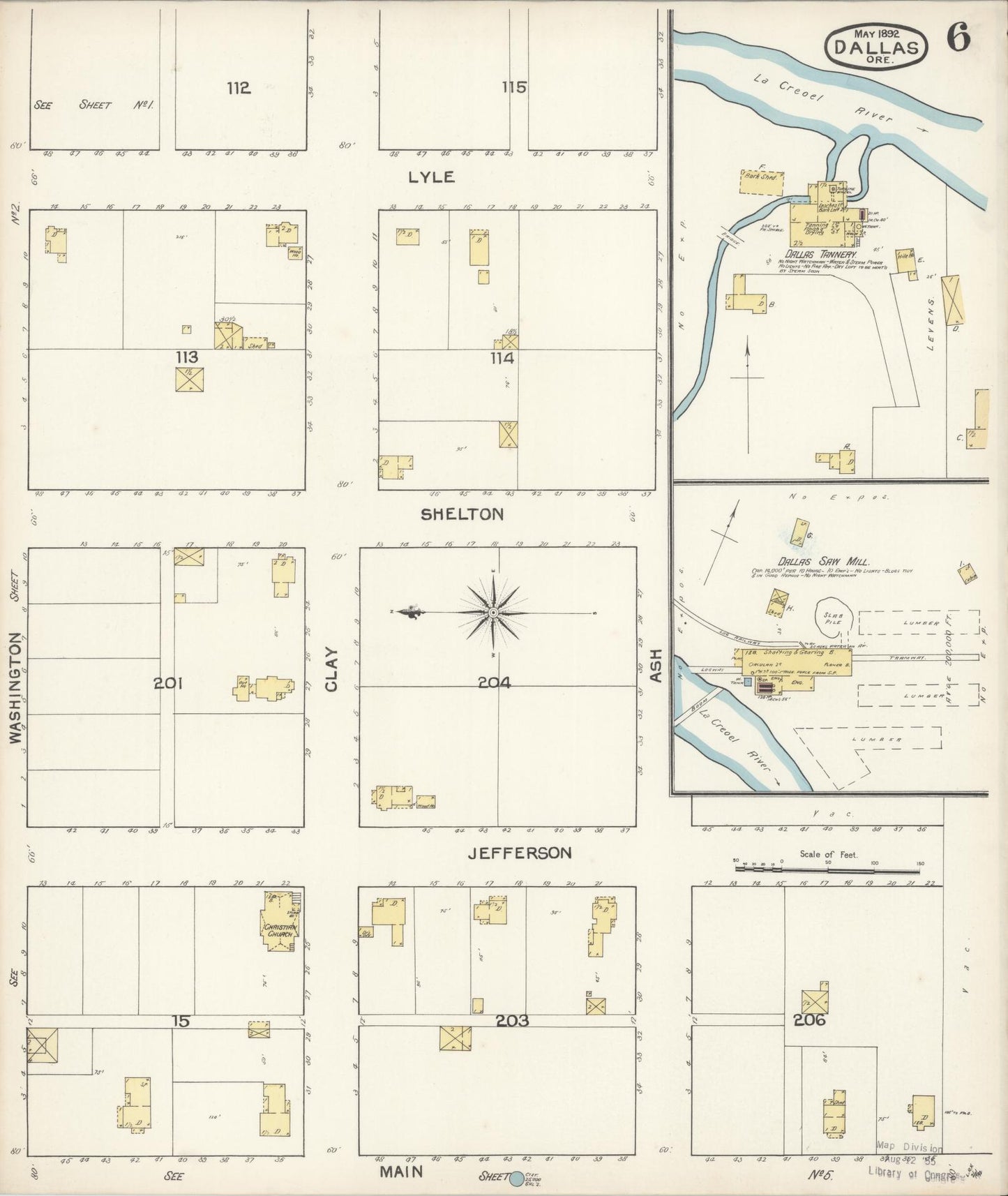 Sanborn Fire Insurance Map from Dallas, Polk County, Oregon (1892), Sheet #0006 - Historic Sanborn Fire Insurance Map Print, vintage old map wall art, antique decor, genealogy gift, Oregon Oregon map