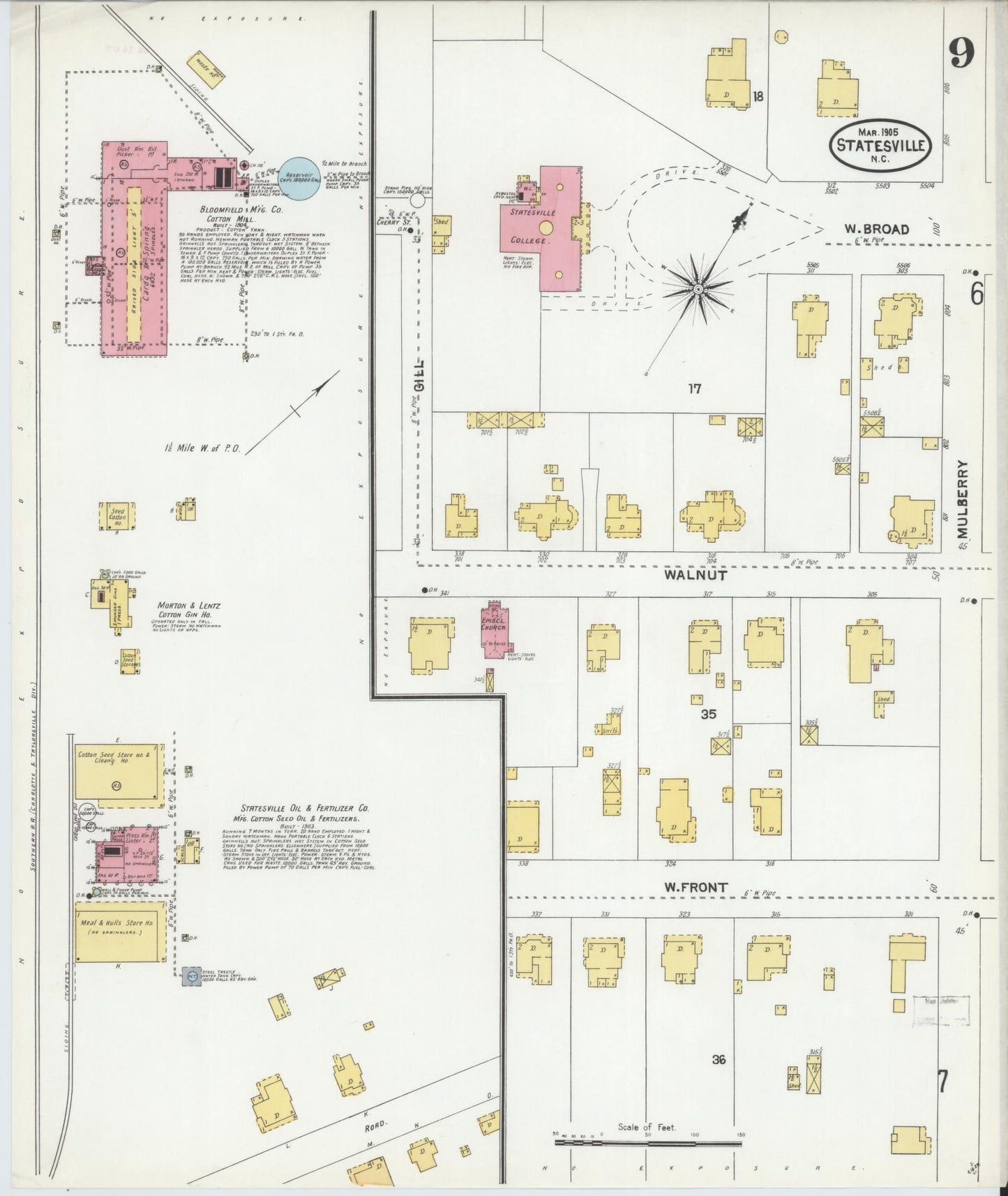 Sanborn Fire Insurance Map from Statesville, Iredell County, North Carolina (1905), Sheet #0009 - Complete Map Set gallery image, historic Sanborn map, vintage wall art, North Carolina North Carolina