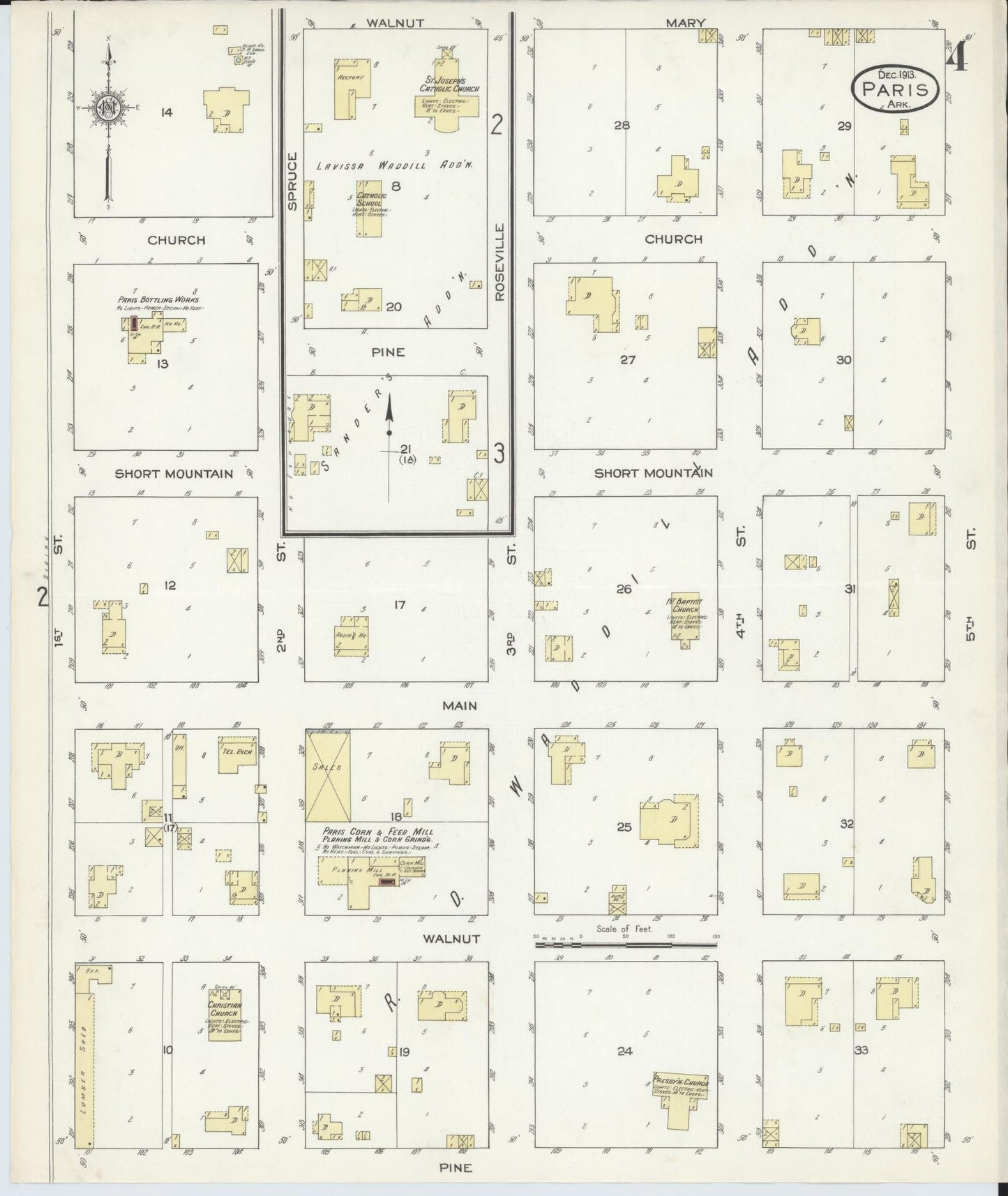 Sanborn Fire Insurance Map from Paris, Logan County, Arkansas (1913), Sheet #0004 - Historic Sanborn Fire Insurance Map Print, vintage old map wall art, antique decor, genealogy gift, Arkansas Arkansas map