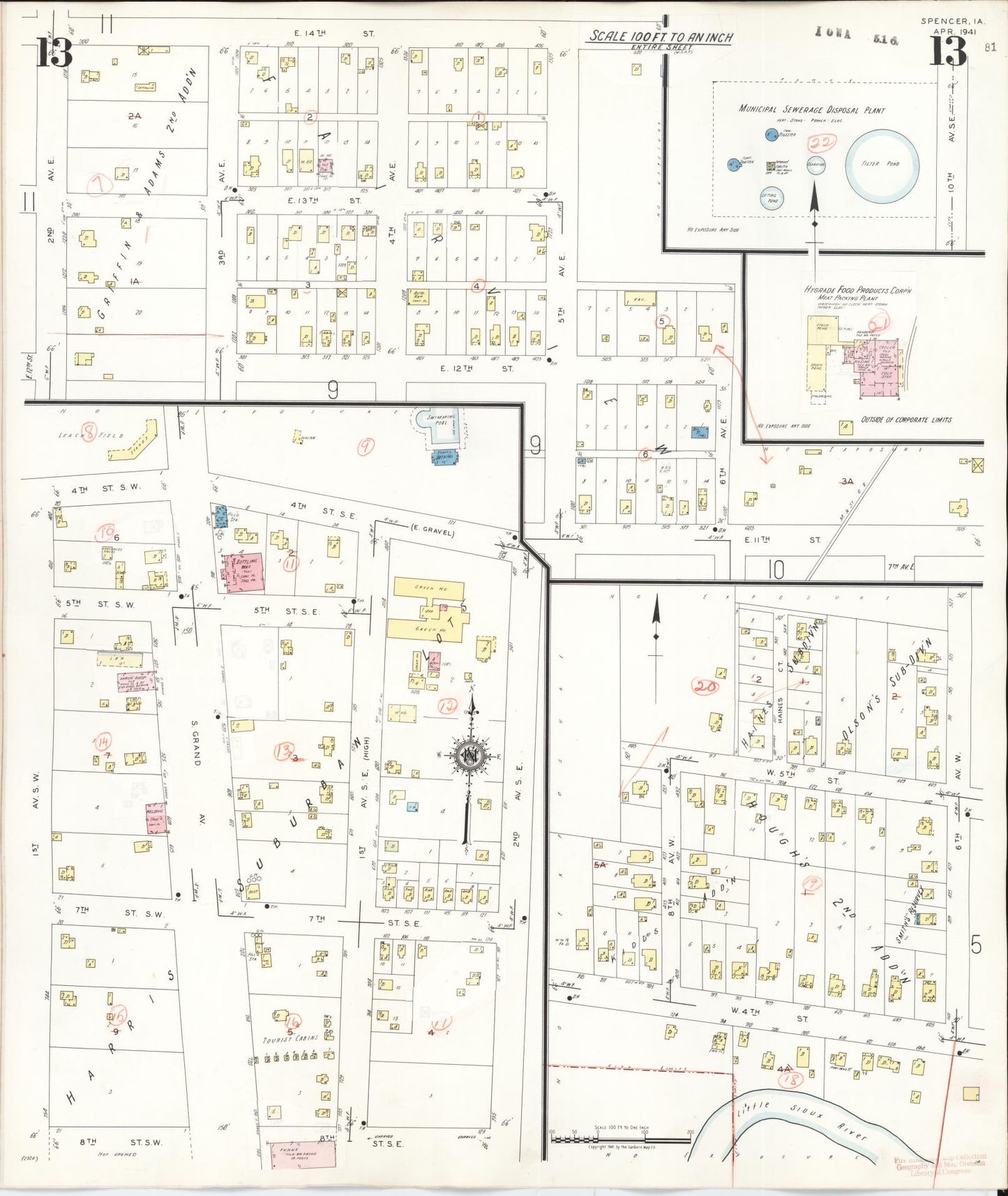 Sanborn Fire Insurance Map from Spencer, Clay County, Iowa (1946), Sheet #0013 - Historic Sanborn Fire Insurance Map Print
