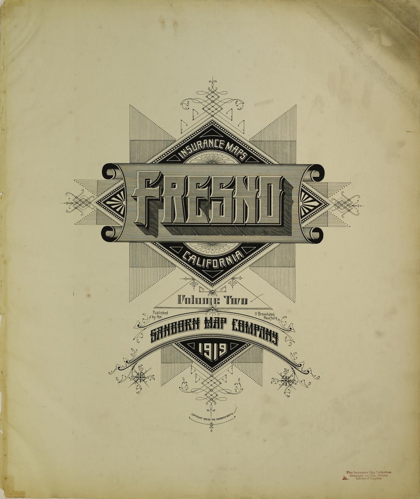 Sanborn Fire Insurance Map from Fresno, Fresno County, California (1919), Sheet #0001 - Historic Sanborn Fire Insurance Map Print, vintage old map wall art, antique decor, genealogy gift, California California map