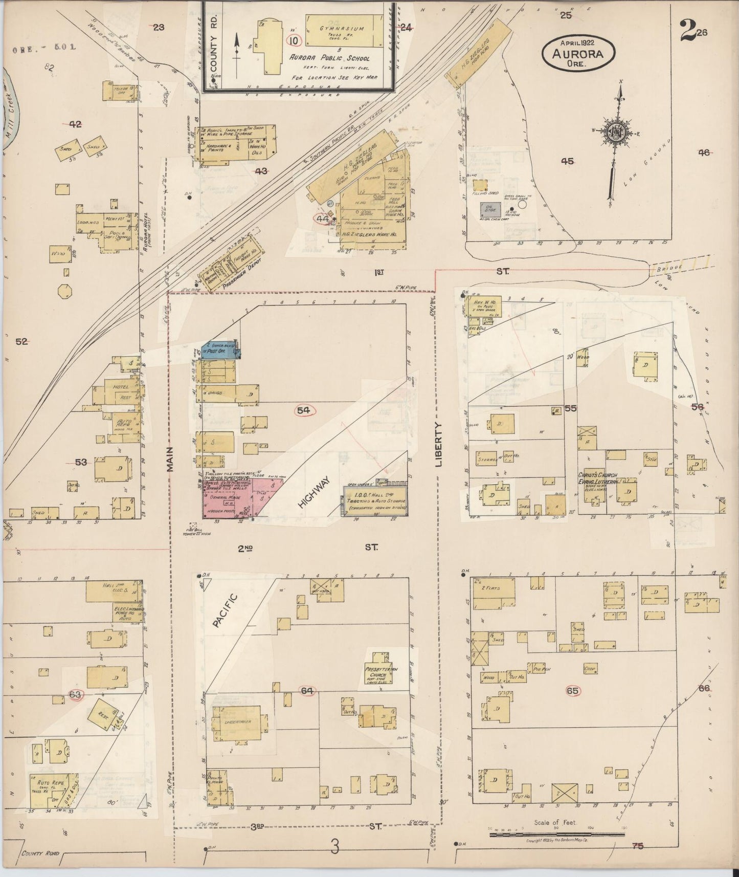 Sanborn Fire Insurance Map from Aurora, Marion County, Oregon (1933), Sheet #0002 - Historic Sanborn Fire Insurance Map Print, vintage old map wall art, antique decor, genealogy gift, Oregon Oregon map