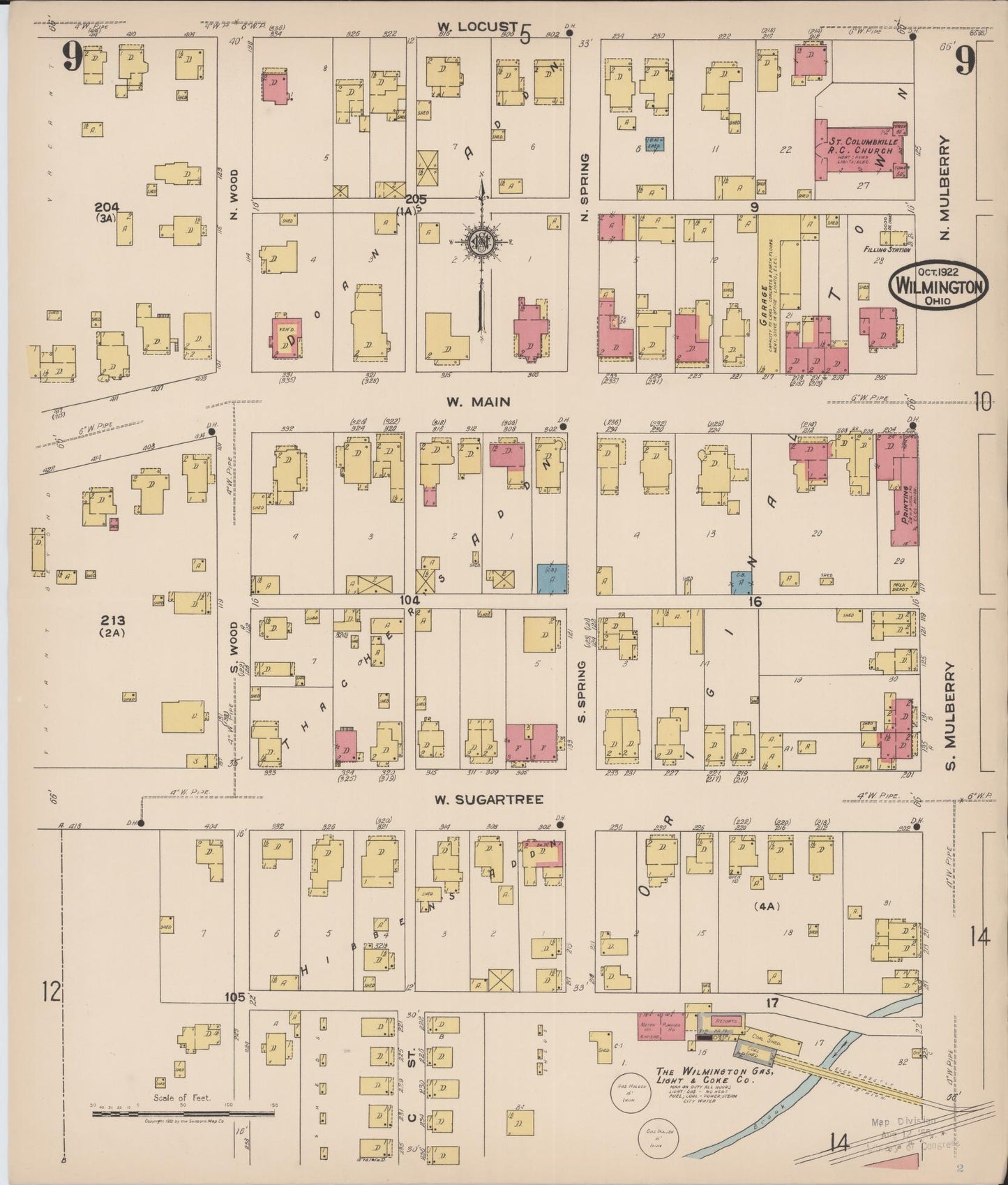 Sanborn Fire Insurance Map from Wilmington, Clinton County, Ohio (1922), Sheet #0009 - Historic Sanborn Fire Insurance Map Print, vintage old map wall art, antique decor, genealogy gift, Ohio Ohio map
