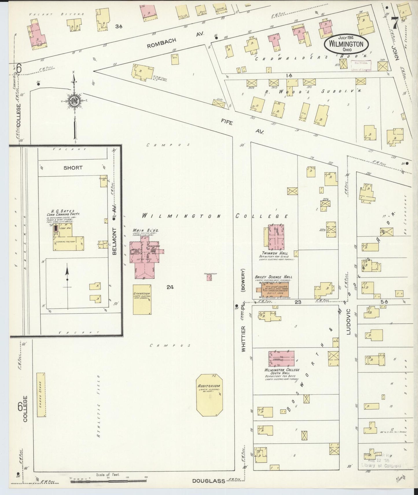 Sanborn Fire Insurance Map from Wilmington, Clinton County, Ohio (1914), Sheet #0007 - Historic Sanborn Fire Insurance Map Print, vintage old map wall art, antique decor, genealogy gift, Ohio Ohio map