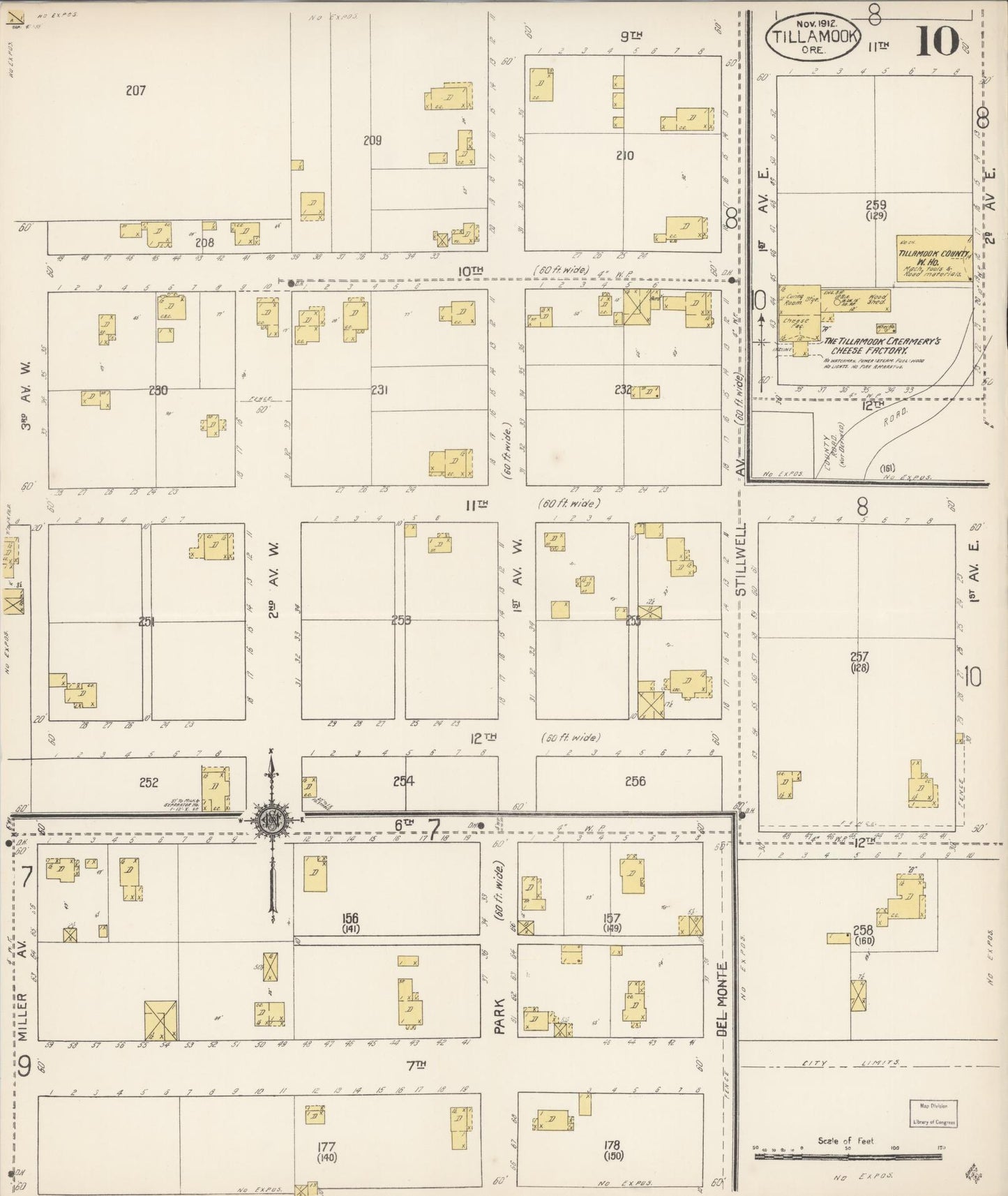 Sanborn Fire Insurance Map from Tillamook, Tillamook County, Oregon (1912), Sheet #0010 - Complete Map Set gallery image, historic Sanborn map, vintage wall art, Oregon Oregon