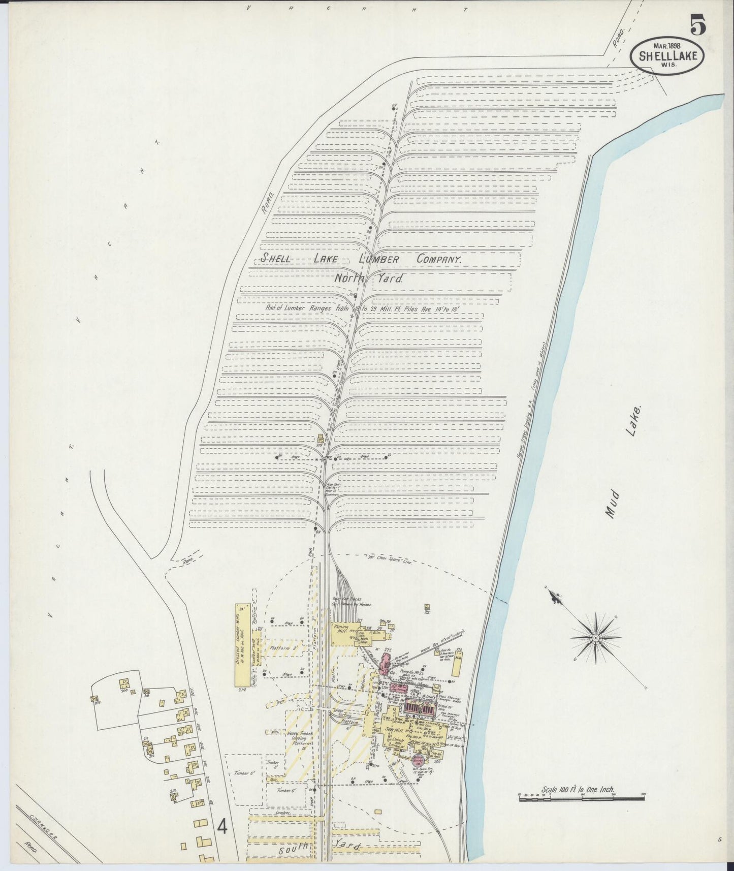 Sanborn Fire Insurance Map from Shell Lake, Washburn County, Wisconsin (1898), Sheet #0005 - Historic Sanborn Fire Insurance Map Print, vintage old map wall art, antique decor, genealogy gift, Wisconsin Wisconsin map