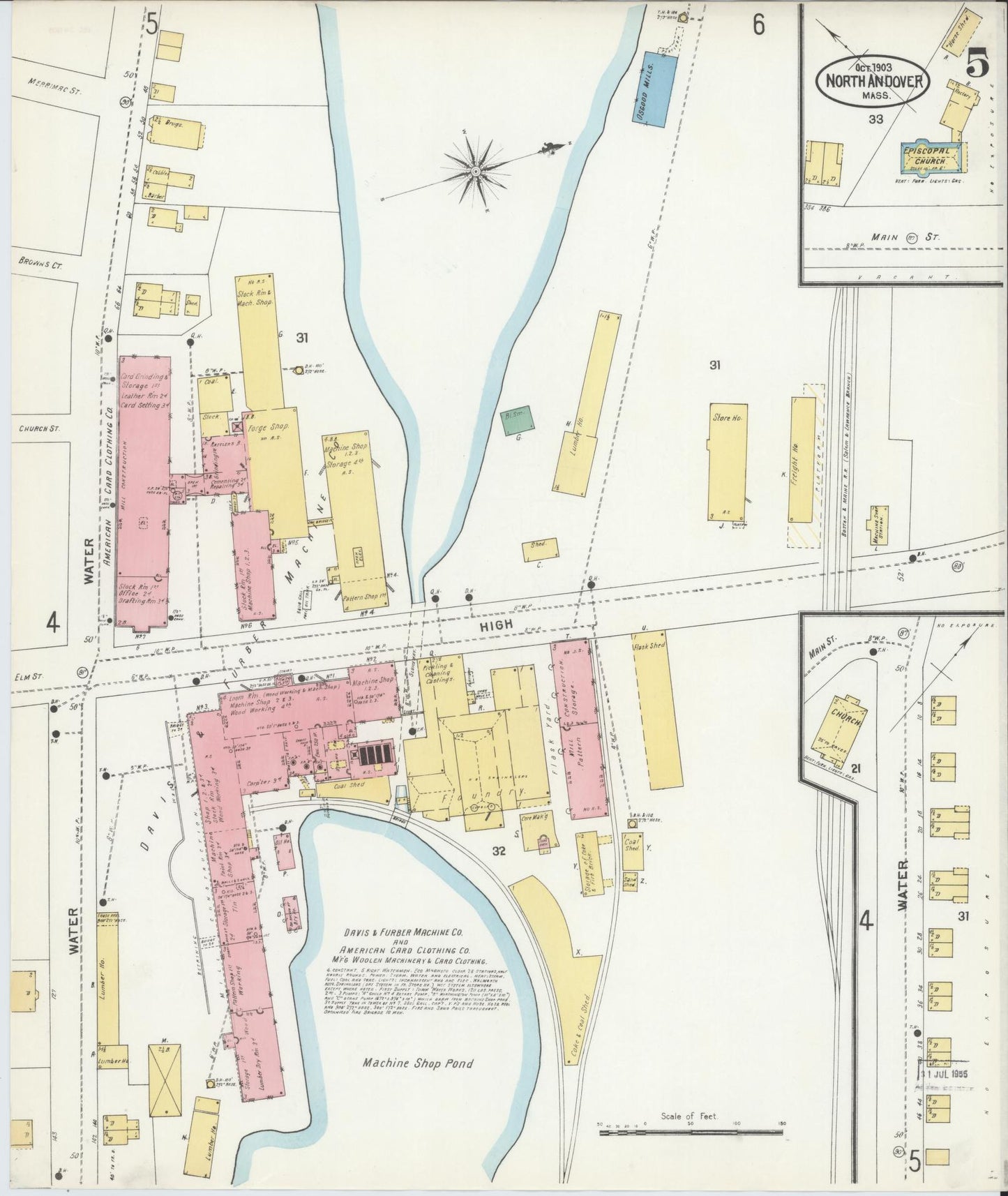 Sanborn Fire Insurance Map from North Andover, Essex County, Massachusetts (1903), Sheet #0005 - Historic Sanborn Fire Insurance Map Print, vintage old map wall art, antique decor, genealogy gift, Massachusetts Massachusetts map