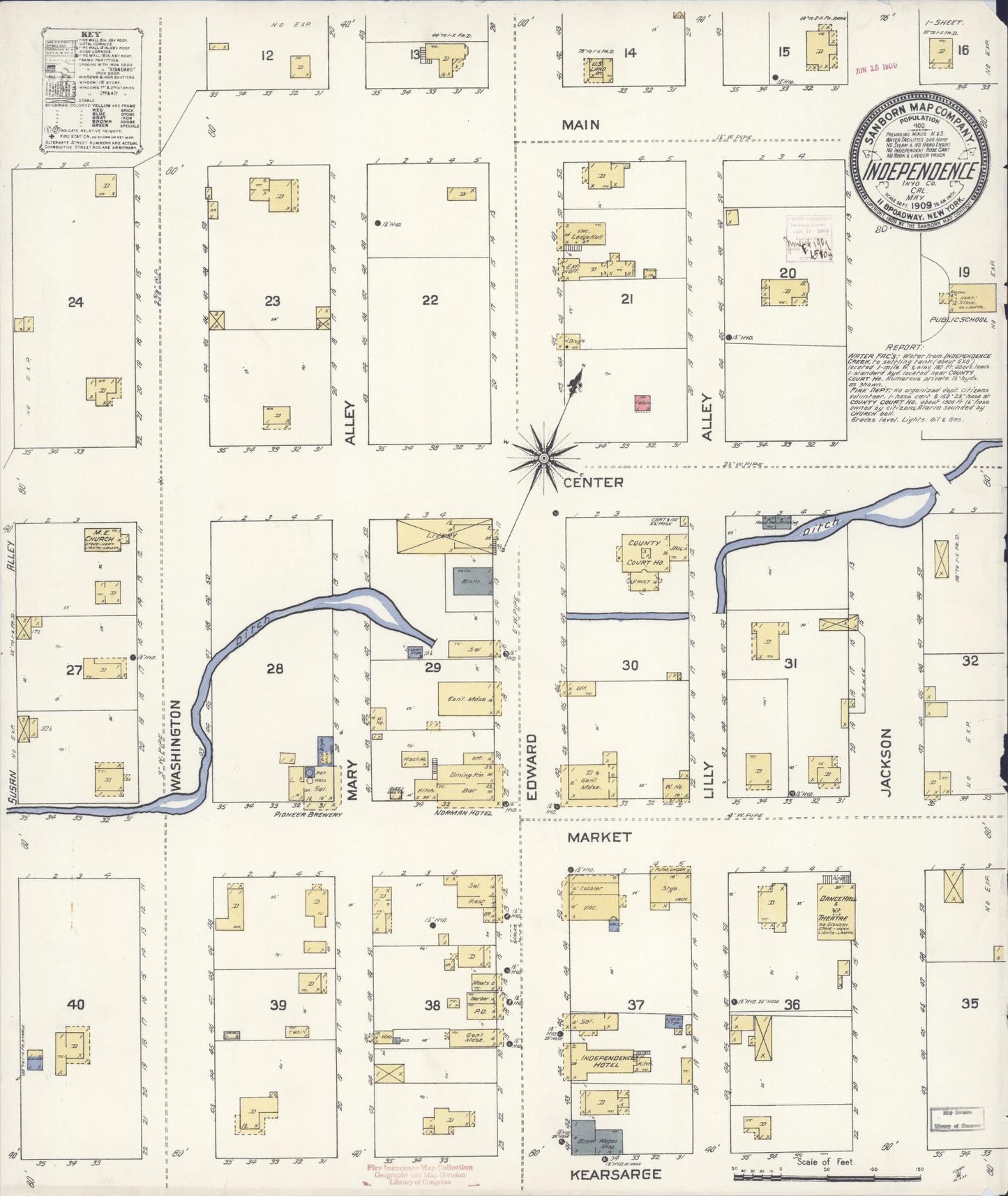Sanborn Fire Insurance Map from Independence, Inyo County, California (1909), Sheet #0001 - Historic Sanborn Fire Insurance Map Print, vintage old map wall art, antique decor, genealogy gift, California California map