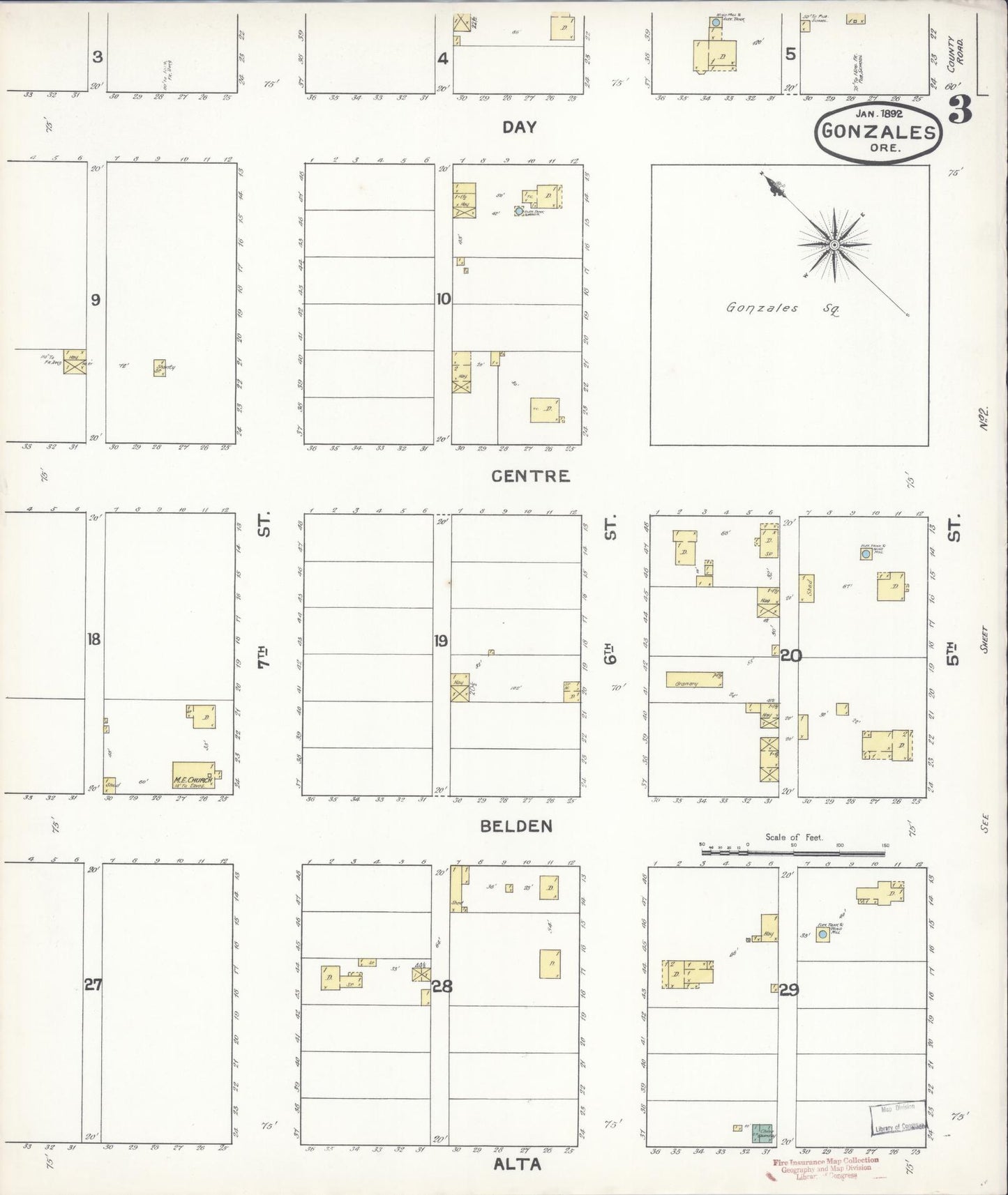Sanborn Fire Insurance Map from Gonzales, Monterey County, California (1892), Sheet #0003 - Historic Sanborn Fire Insurance Map Print, vintage old map wall art, antique decor, genealogy gift, California California map