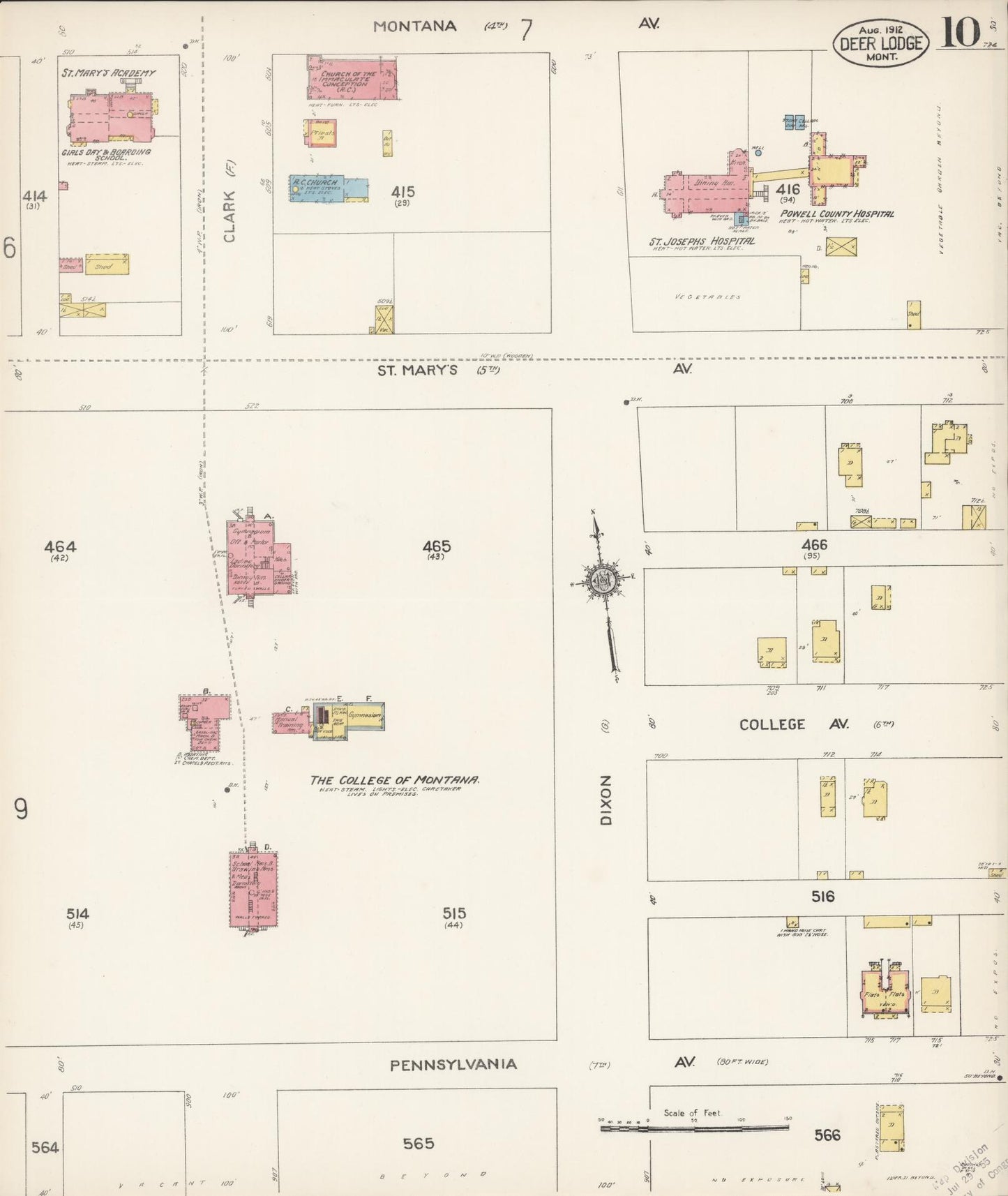 Sanborn Fire Insurance Map from Deer Lodge, Powell County, Montana (1912), Sheet #0010 - Historic Sanborn Fire Insurance Map Print, vintage old map wall art, antique decor, genealogy gift, Montana Montana map