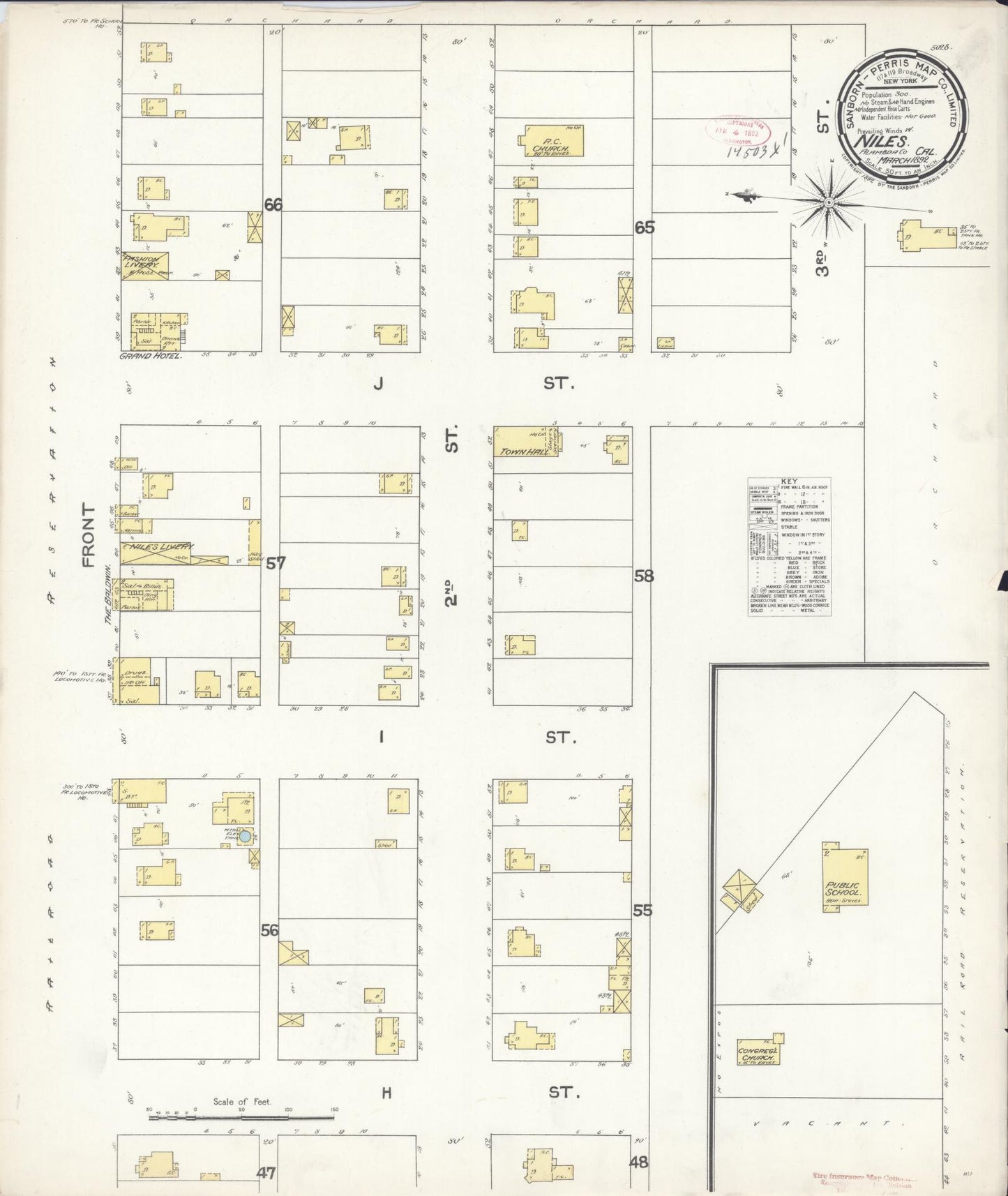 Sanborn Fire Insurance Map from Niles, Alameda County, California (1892), Sheet #0001 - Historic Sanborn Fire Insurance Map Print, vintage old map wall art, antique decor, genealogy gift, California California map
