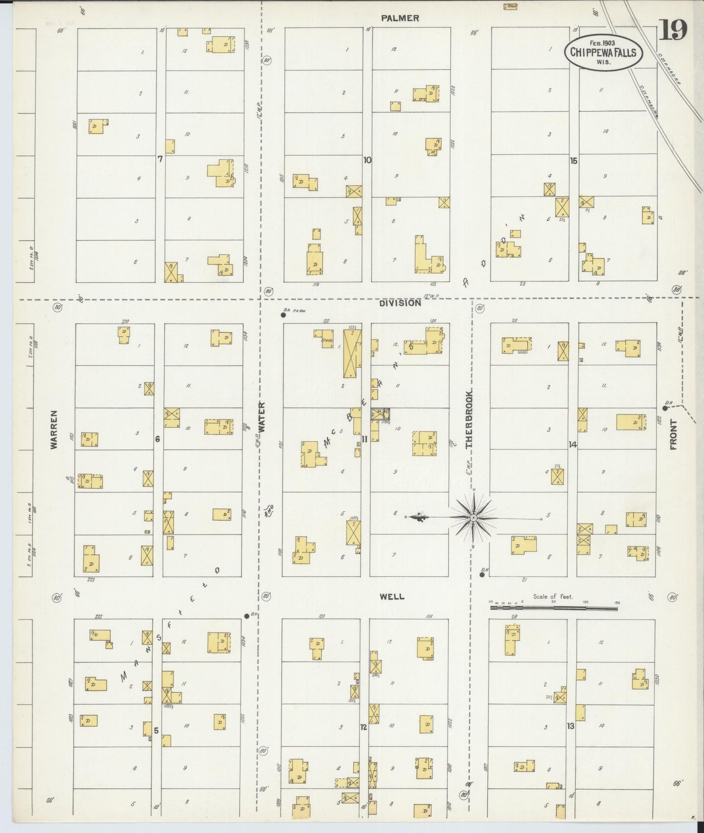 Sanborn Fire Insurance Map from Chippewa Falls, Chippewa County, Wisconsin (1903), Sheet #0019 - Historic Sanborn Fire Insurance Map Print, vintage old map wall art, antique decor, genealogy gift, Wisconsin Wisconsin map