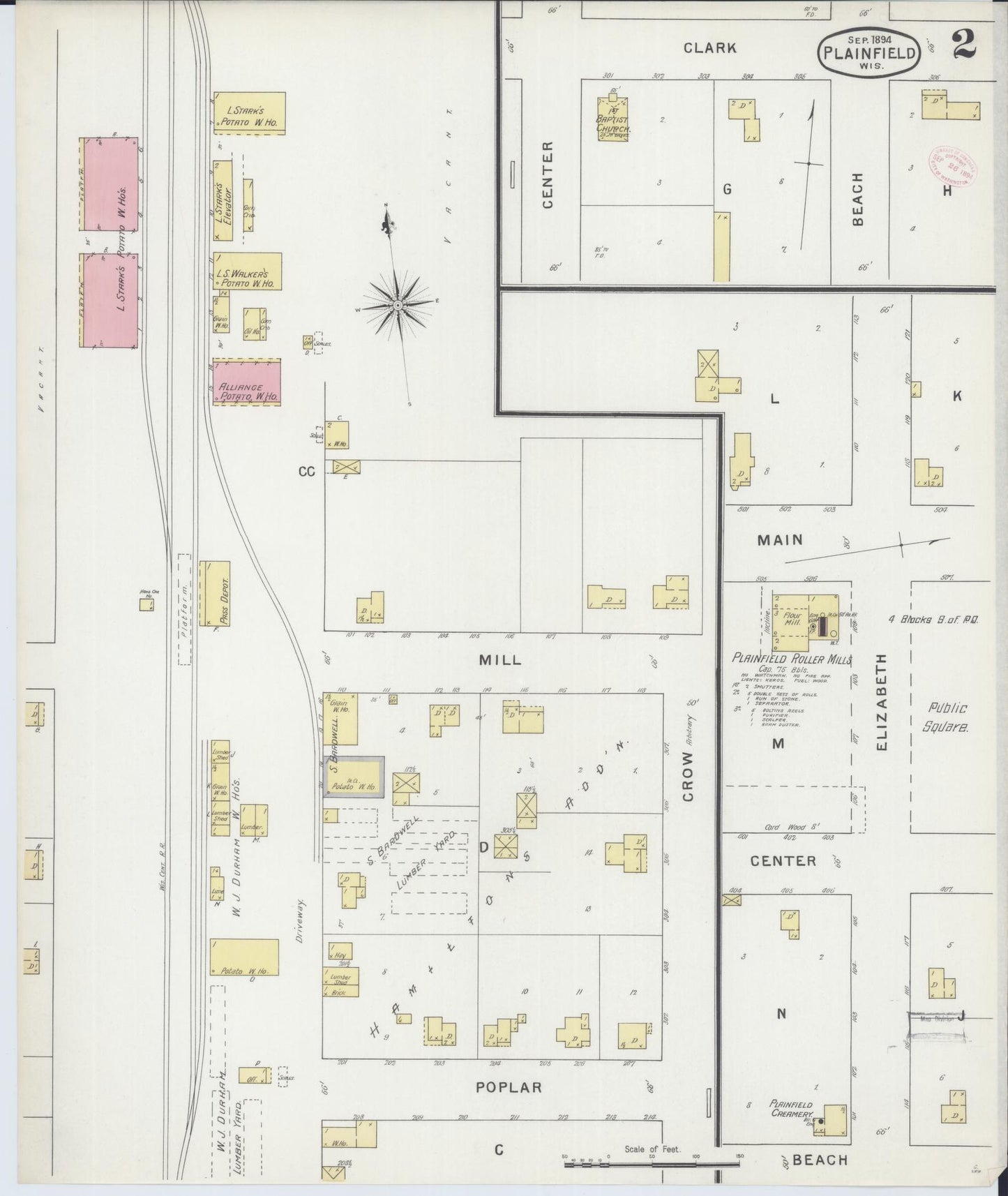 Sanborn Fire Insurance Map from Plainfield, Waushara County, Wisconsin (1894), Sheet #0002 - Complete Map Set gallery image, historic Sanborn map, vintage wall art, Wisconsin Wisconsin