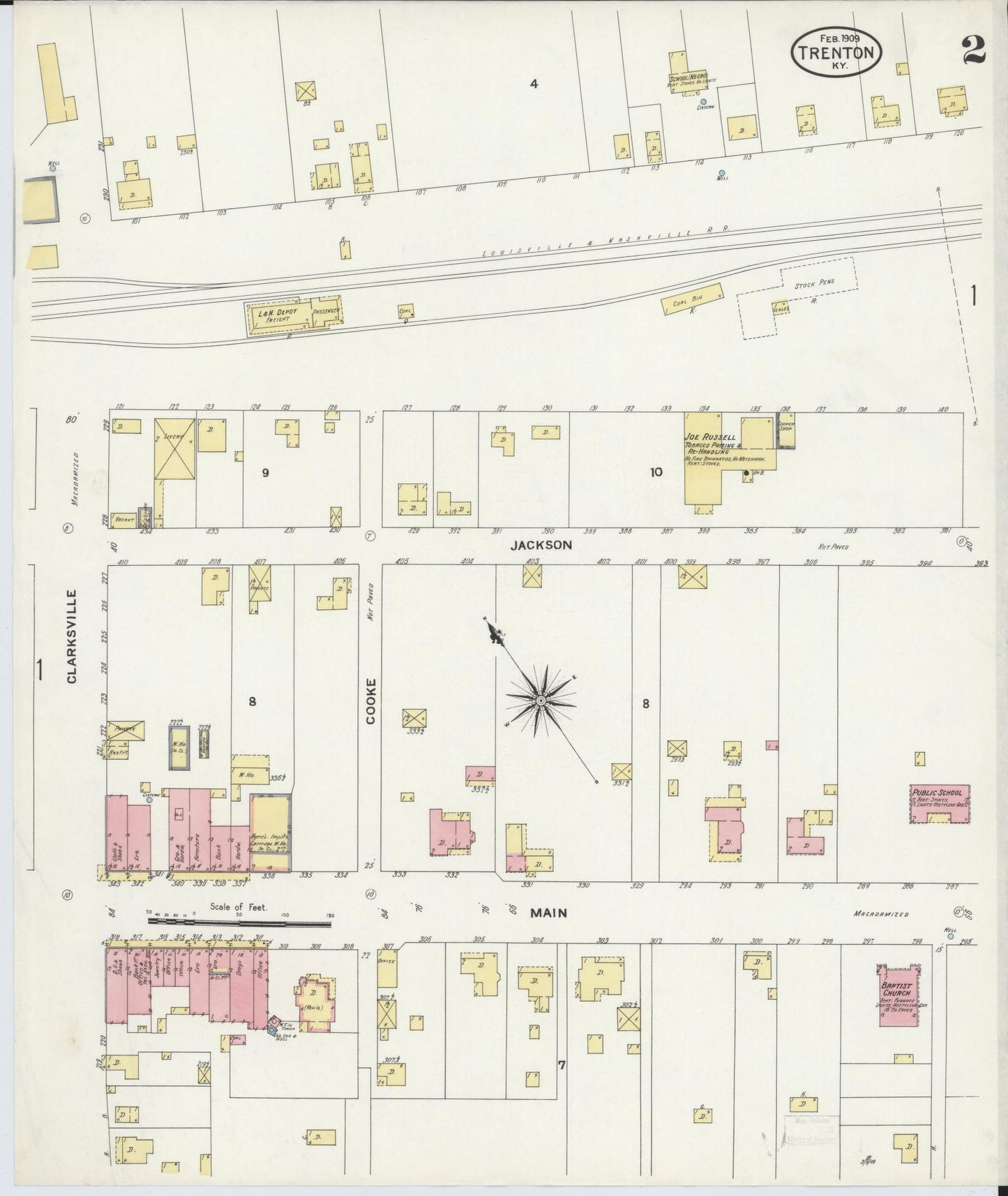 Sanborn Fire Insurance Map from Trenton, Todd County, Kentucky (1909), Sheet #0002 - Historic Sanborn Fire Insurance Map Print, vintage old map wall art, antique decor, genealogy gift, Kentucky Kentucky map
