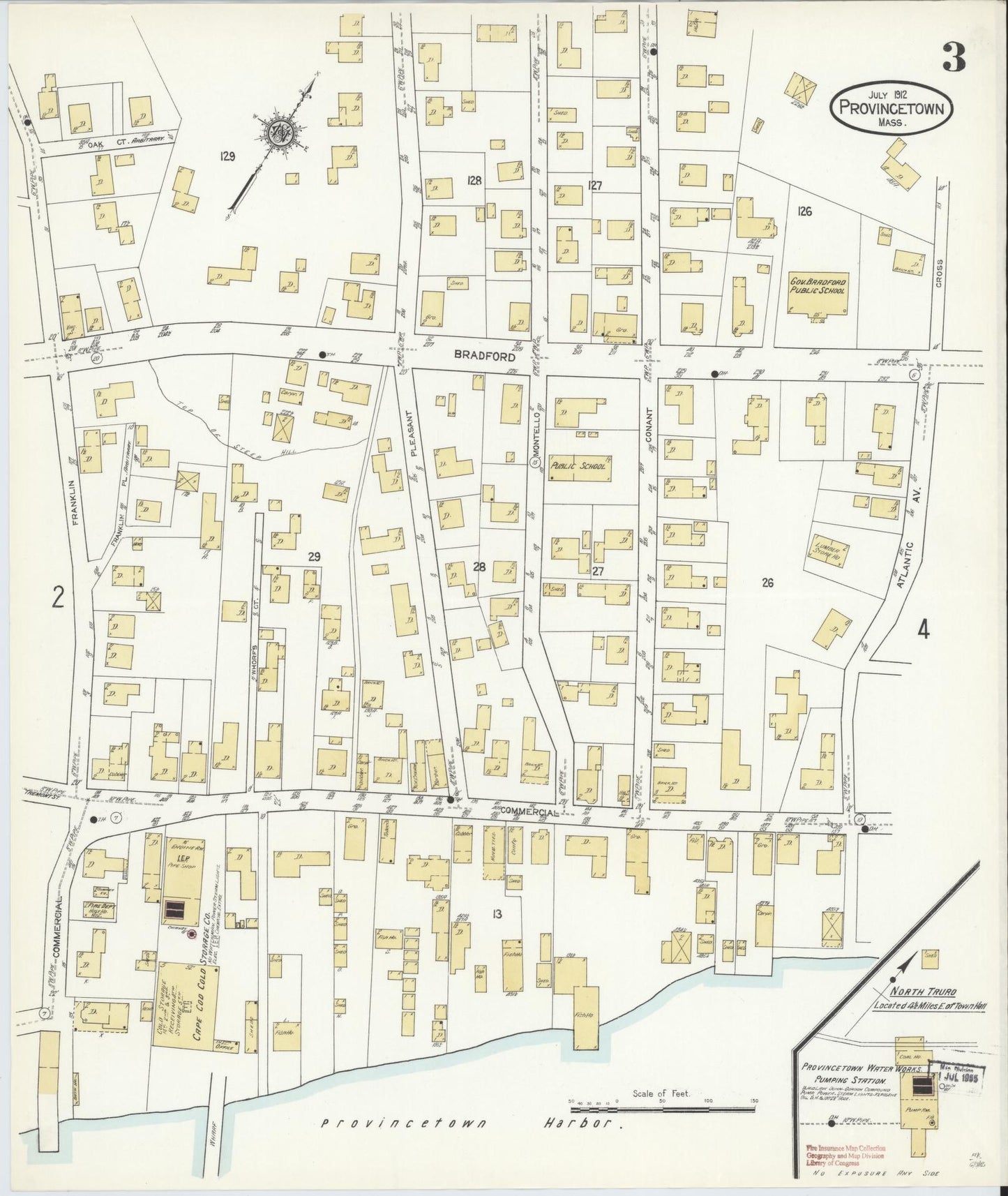 Sanborn Fire Insurance Map from Provincetown, Barnstable County, Massachusetts (1912), Sheet #0003 - Historic Sanborn Fire Insurance Map Print, vintage old map wall art, antique decor, genealogy gift, Massachusetts Massachusetts map