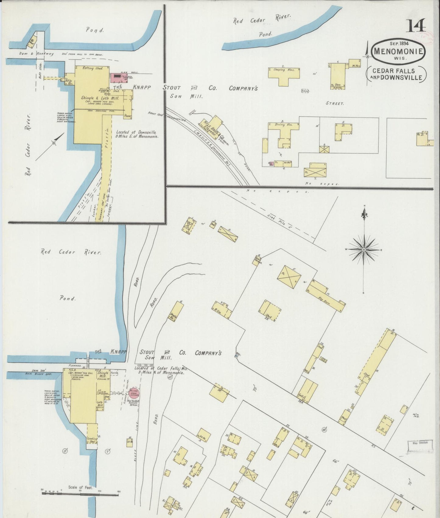 Sanborn Fire Insurance Map from Menomonie, Dunn County, Wisconsin (1894), Sheet #0014 - Complete Map Set gallery image, historic Sanborn map, vintage wall art, Wisconsin Wisconsin