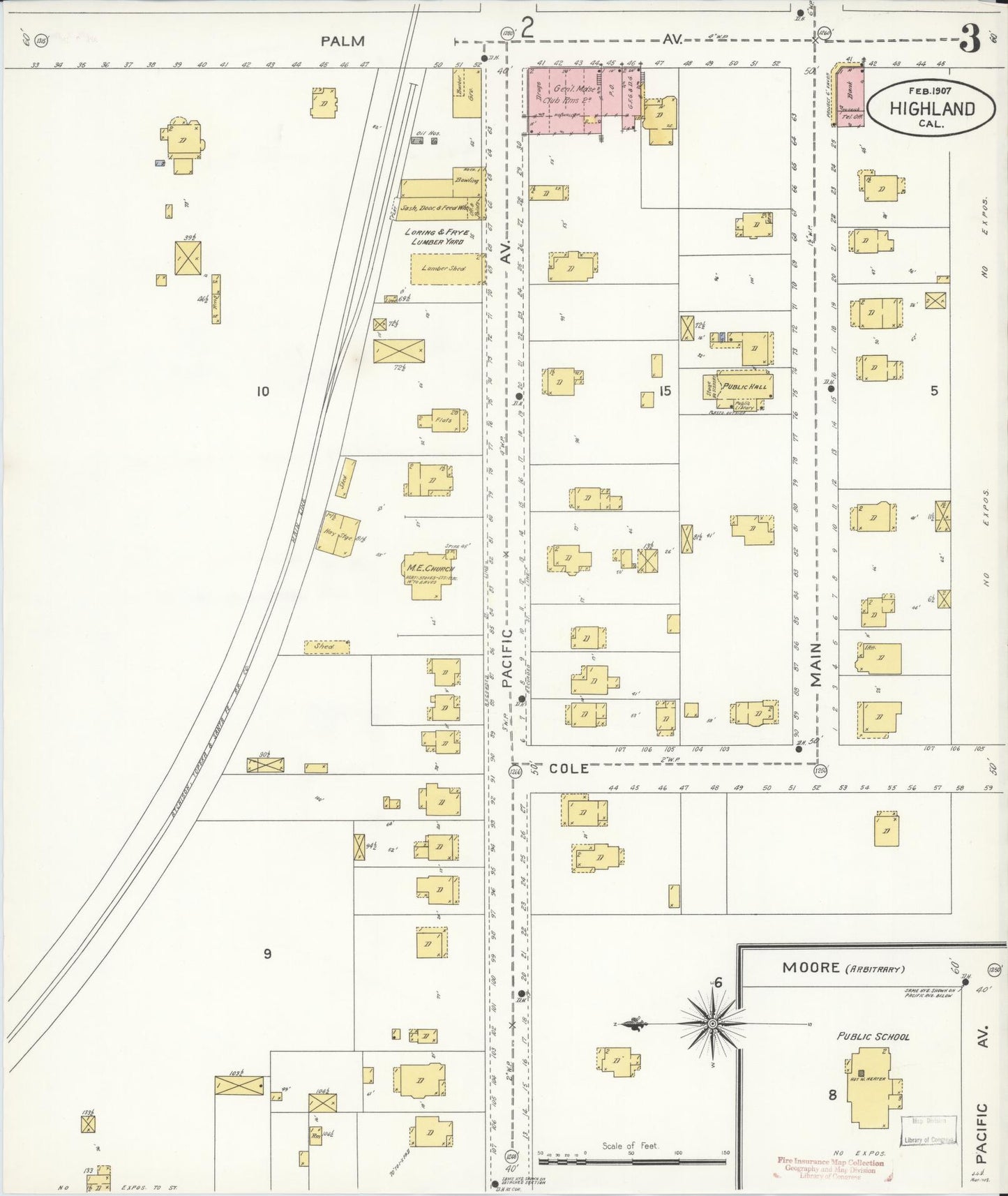 Sanborn Fire Insurance Map from Highland, San Bernardino County, California (1907), Sheet #0003 - Historic Sanborn Fire Insurance Map Print, vintage old map wall art, antique decor, genealogy gift, California California map