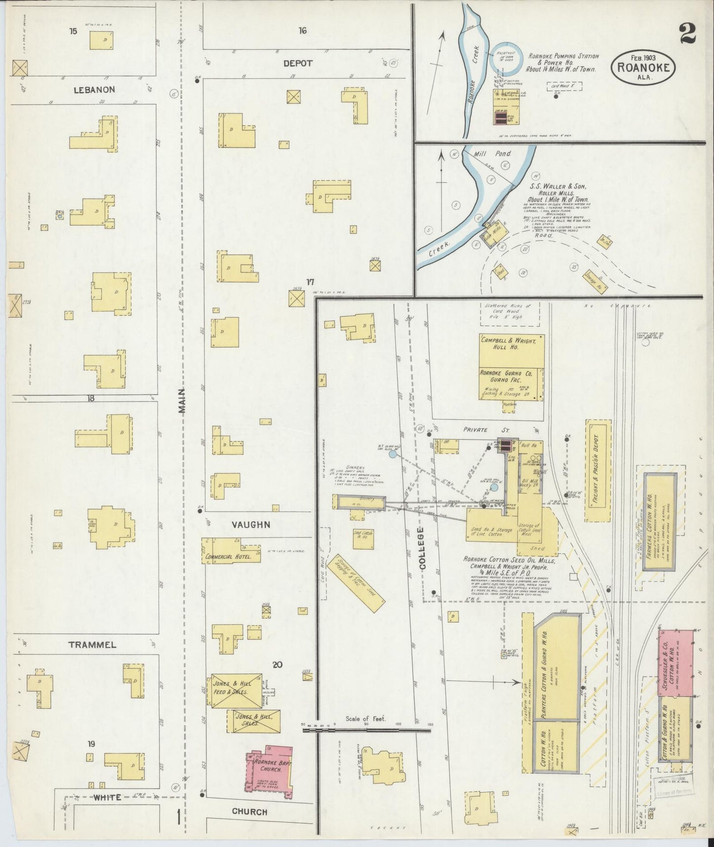 Sanborn Fire Insurance Map from Roanoke, Randolph County, Alabama (1903), Sheet #0002 - Historic Sanborn Fire Insurance Map Print, vintage old map wall art, antique decor, genealogy gift, Alabama Alabama map